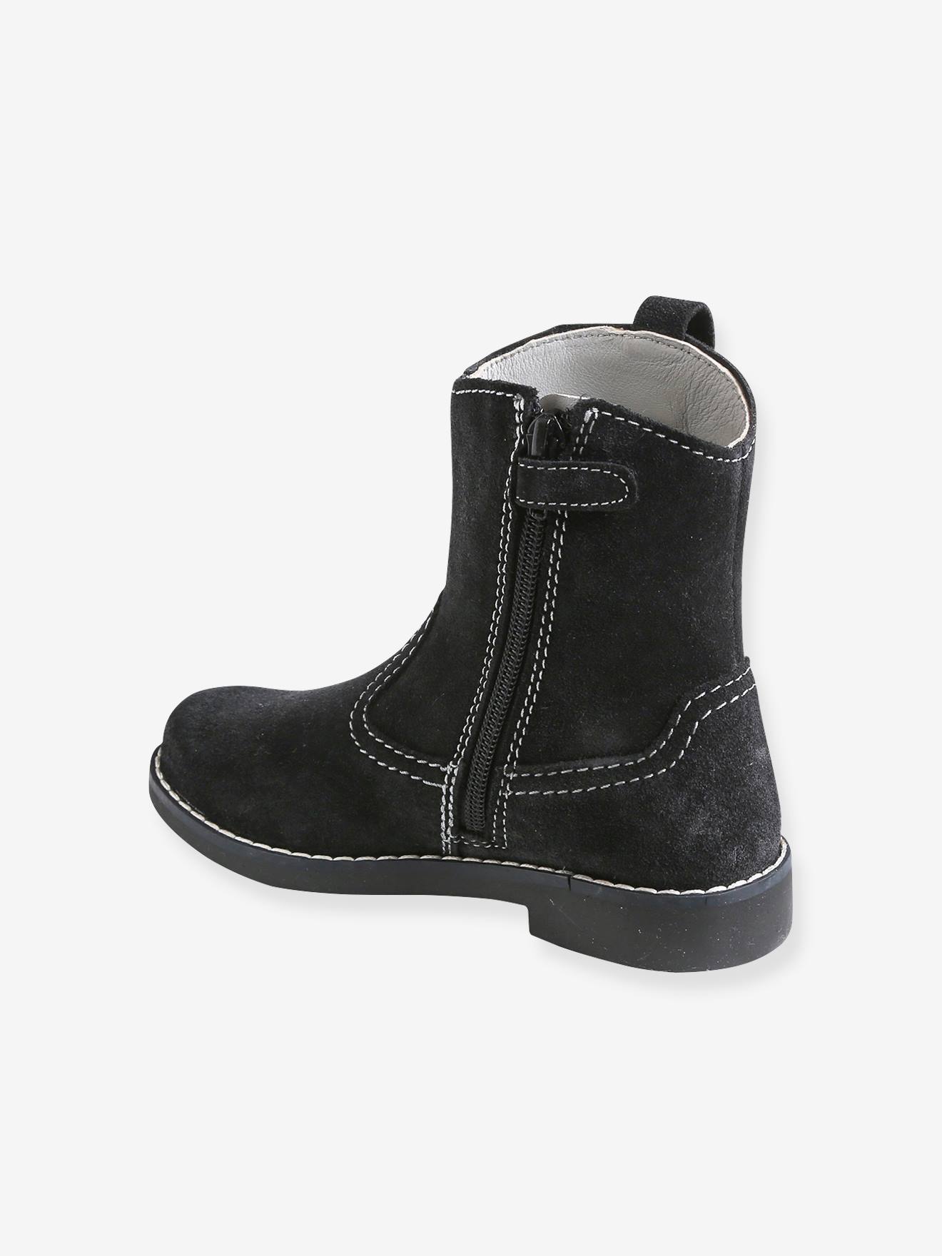Boots hauts en cuir fille noir