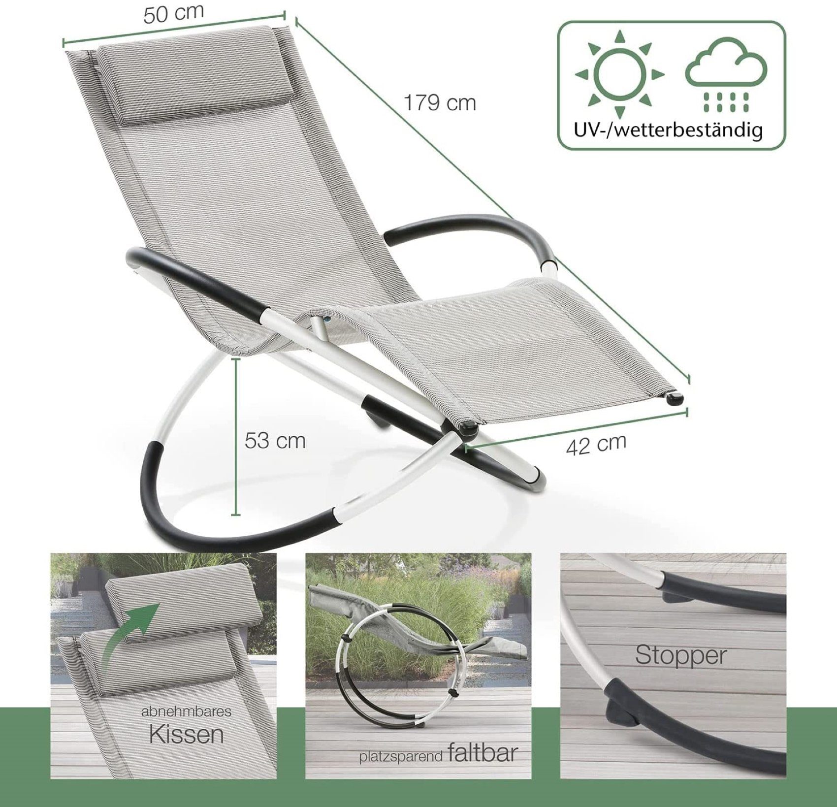 aktivshop Gartenliege Relax-Schaukelliege grau-kariert, mit und ohne Auflage erhältlich