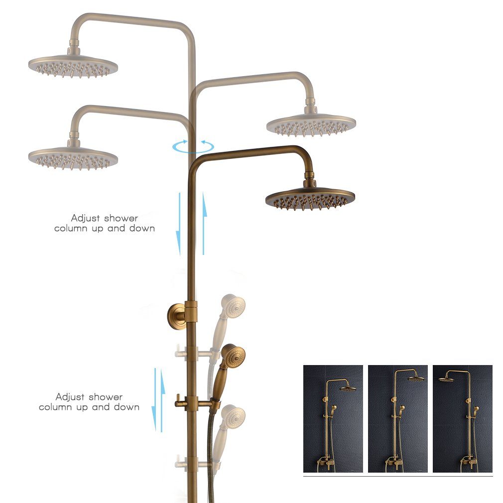 Auralum Duschsystem Duscharmatur Retro mit Armatur aus Antik höhenverstellbar Duschsäule