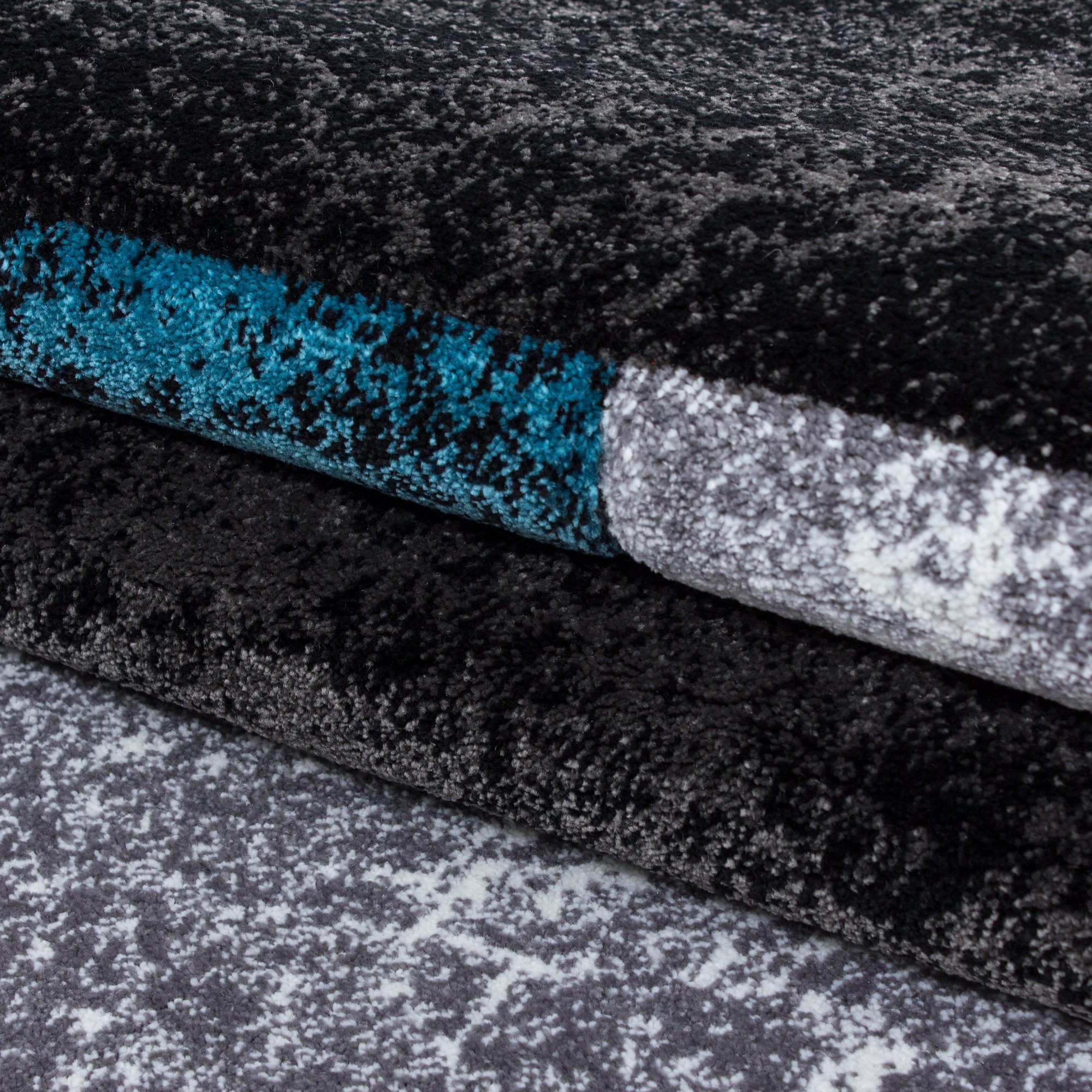 Frisé-Teppich Kariert Design, Carpetsale24, Rechteckig, Höhe: 13 mm, Designer Wohnzimmer Teppich Kurzflor Konturenschnitt Kariert Design
