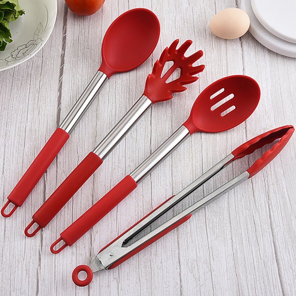esyBe Kochbesteck-Set Silikon Küchenutensilien Set, Küchenhelfer, Küchengerät, Rot (13-tlg), Antihaftbeschichtet, Hitzebeständig