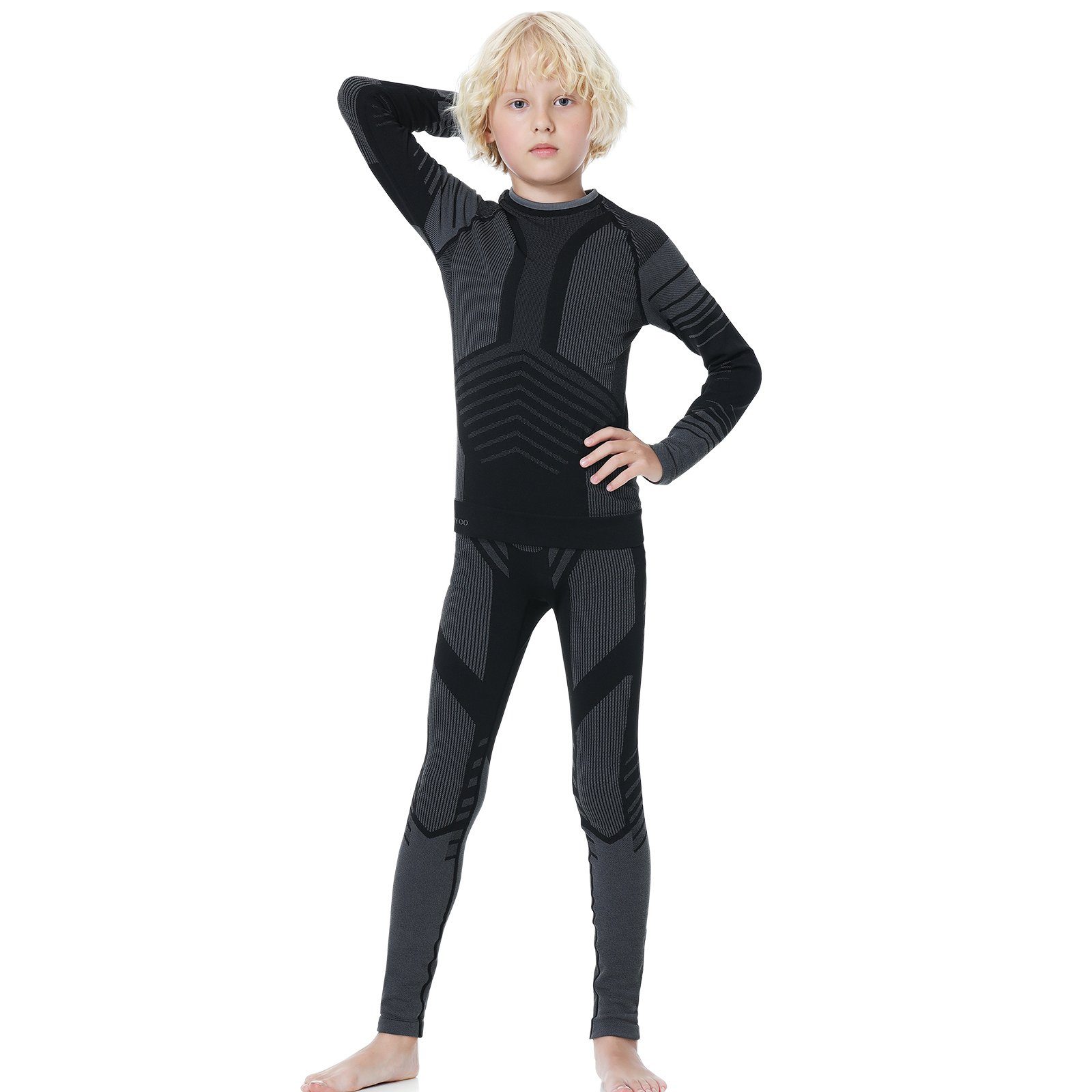 MEETYOO Thermounterhemd Kinder Thermounterwäsche Skiunterwäsche Set (Funktionswäsche, Thermounterhemd + Fleece Funktions Unterhose) Sport Ski Radfahren Snowboarden Skifahren