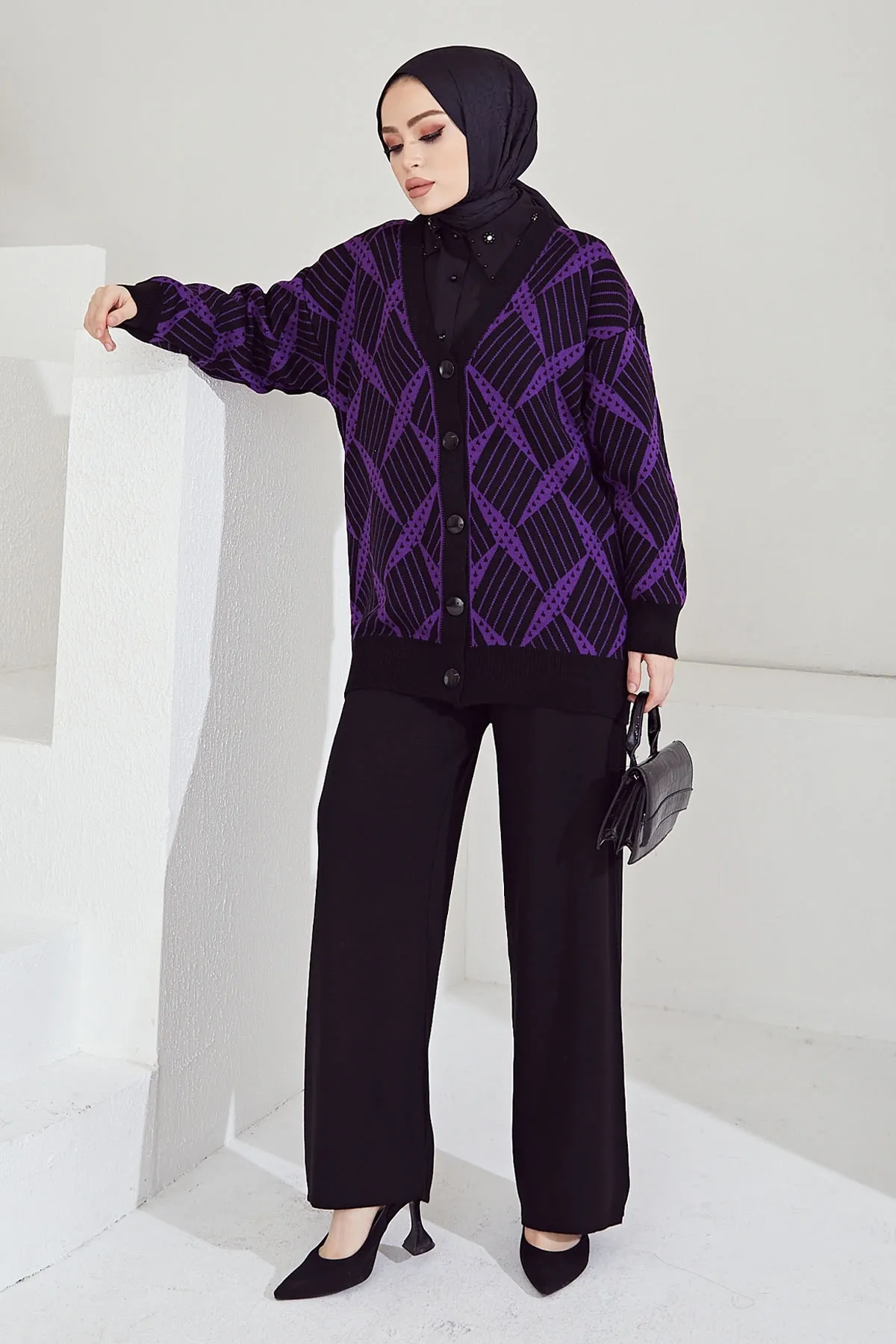InStyle  Emma gestreiftes Strick-Doppelset – Lila \ Schwarz