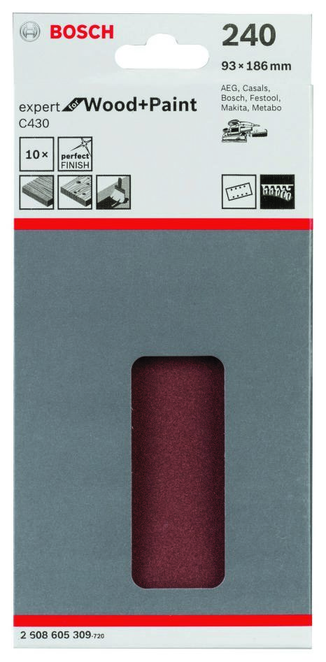 Bosch Blue Accessories 2608605309 Φύλλο λείανσης C430 Expert για ξύλο και βαφή 93x186mm Κόκκος 240 10 τεμάχια