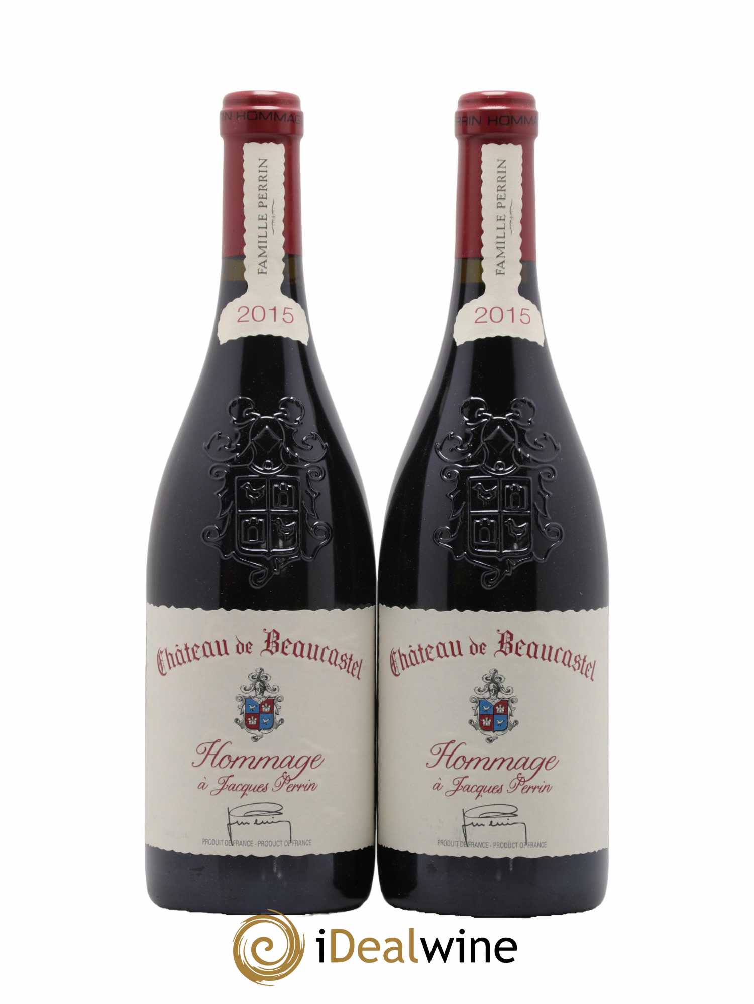 Châteauneuf-du-Pape Château de Château de Beaucastel Hommage à Jacques Perrin Famille Perrin  2015 - Lot de 2 Bouteilles