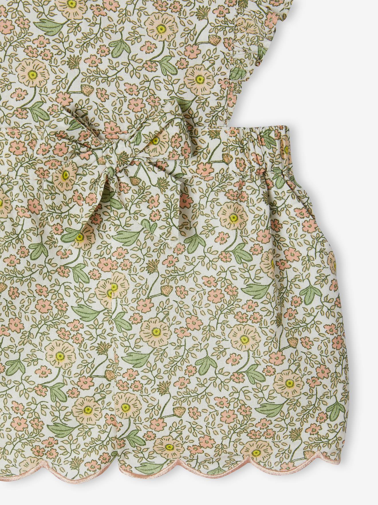 Vertbaudet Kurzer Mädchen Baby Overall mit Blumenmuster - vanille