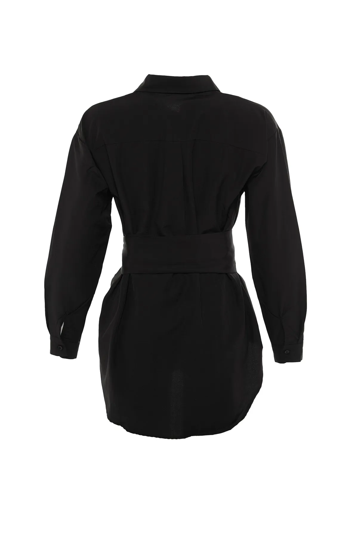 Trendyol Collection  Schwarzes, gewebtes Baumwollhemd mit Gürtelschnalle TWOAW20GO0099