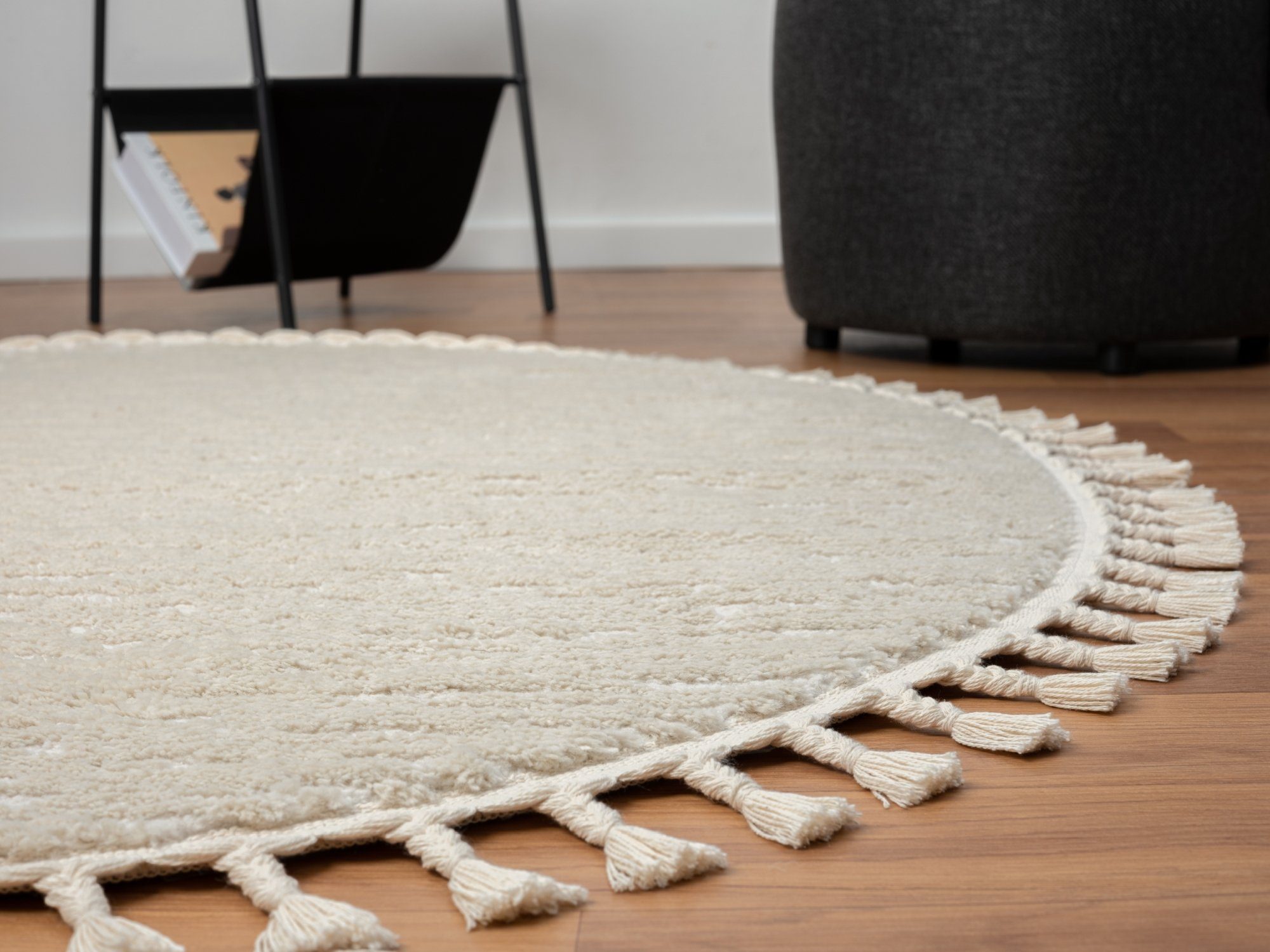 Teppich Liv, Hochflor-Teppich, Wohnando, Rund, Höhe: 20 mm, 3D-Design, im Boho-Stil, Moderner Fransen-Teppich