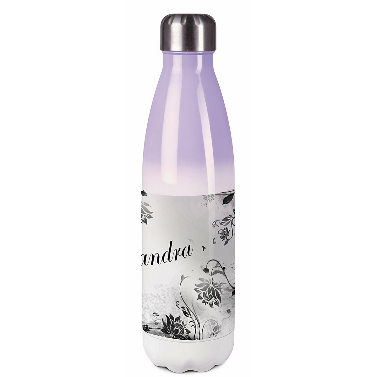 Edelstahl Kinder Thermoflasche / Trinkflasche bunt Blumenranke Farbe schwarz weiß Spülmaschinenfest, Auslaufsicher, Bruchfest, Doppelwandig, Für Heißgetränke geeignet, Mit Deckel, Isoliert