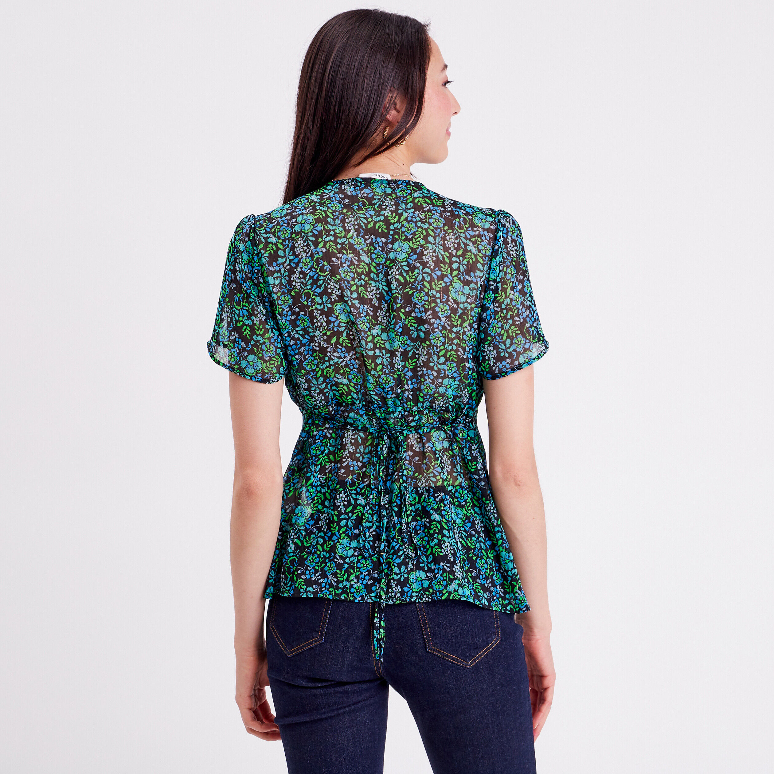 Blouse manches courtes vert femme | Cache Cache