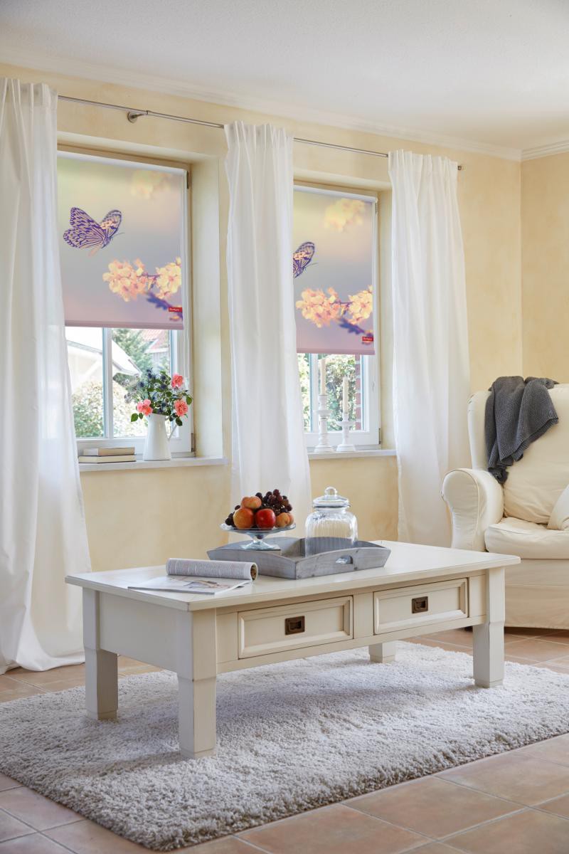 Lichtblick Rollo Klemmfix, ohne Bohren, blickdicht, Schmetterling - Rosa, 60 x 150 cm (B x L)