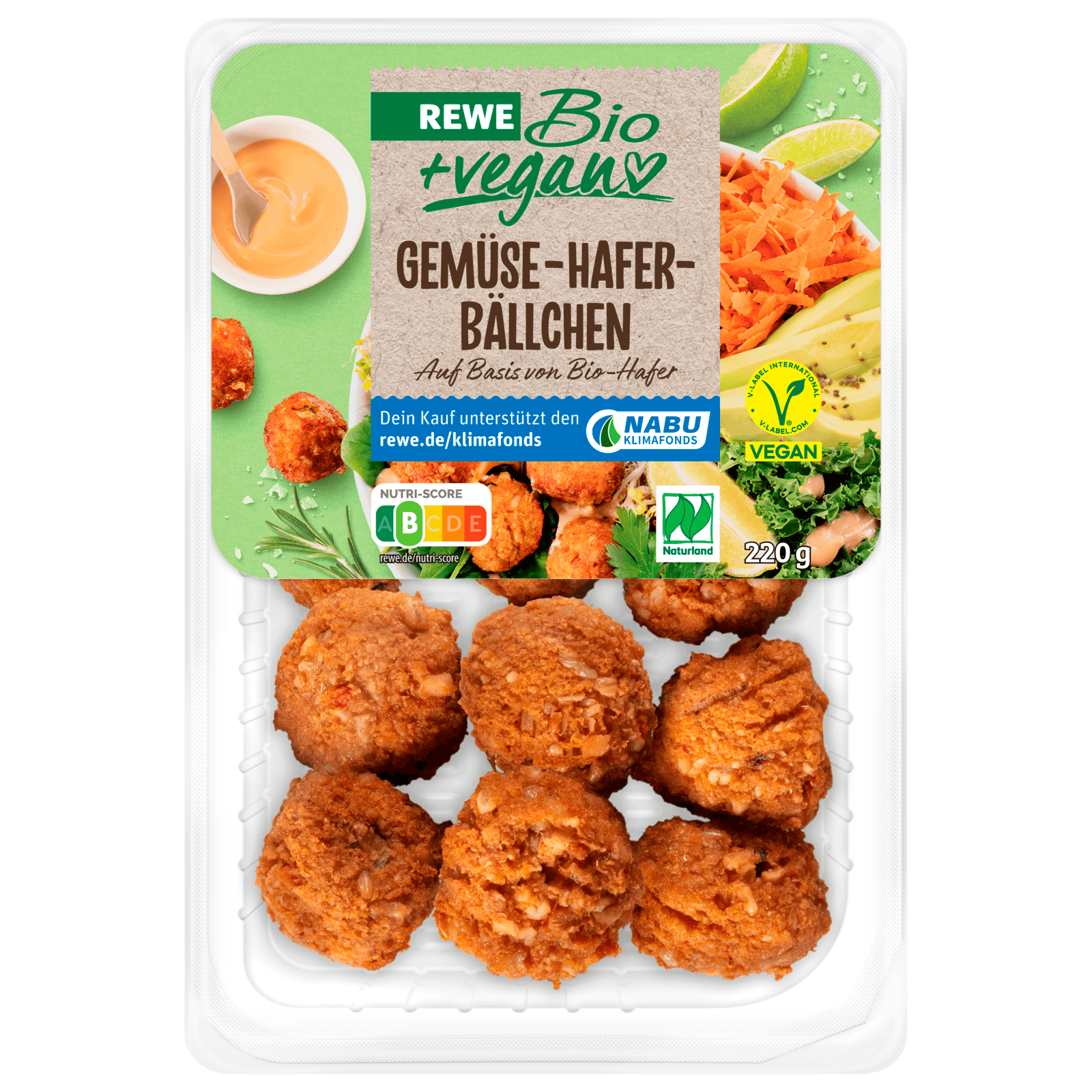 REWE Bio + vegan Gemüse-Hafer-Bällchen 220g