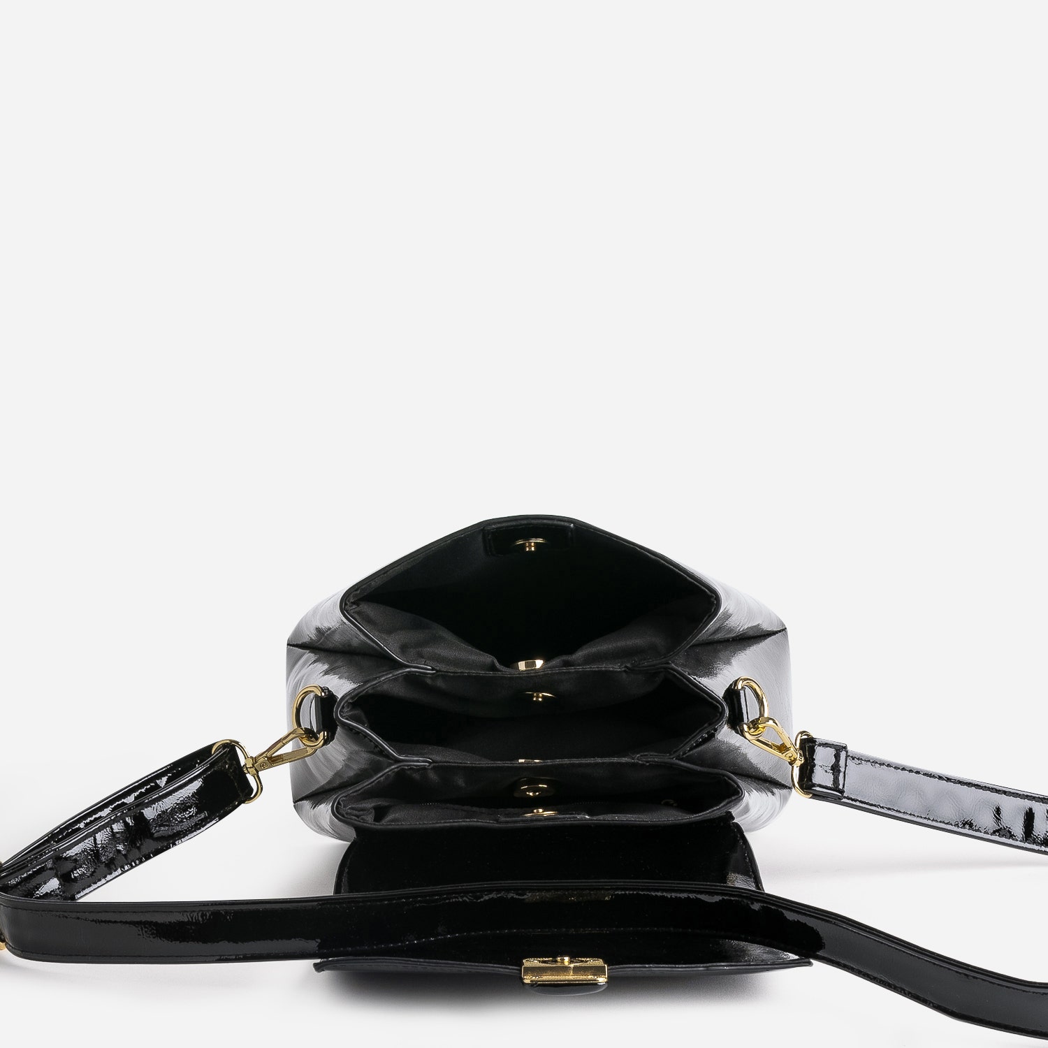 Sac à main noir verni avec 3 compartiments