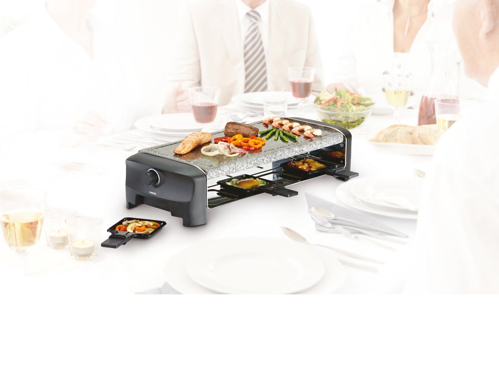 Setpoint Raclette, 1300 W, Stonegrillparty großer Tischgrill 8 Personen Gerät heißer Stein-Platte