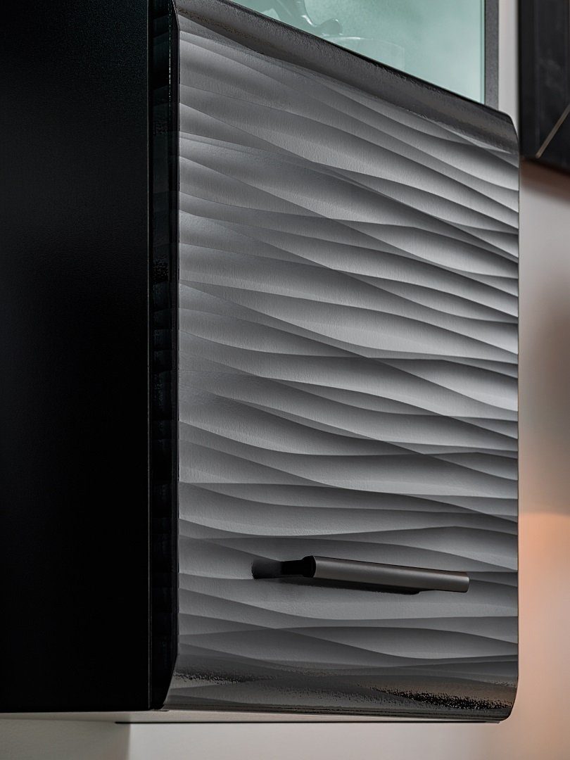 Stylefy Wohnwand Berta, (Wohnmöbel, Wohnzimmer-Set), 2×Hängevitrine, 1×Lowboard, 1×Wandregal, LED-Beleuchtung, Glaseinsatz
