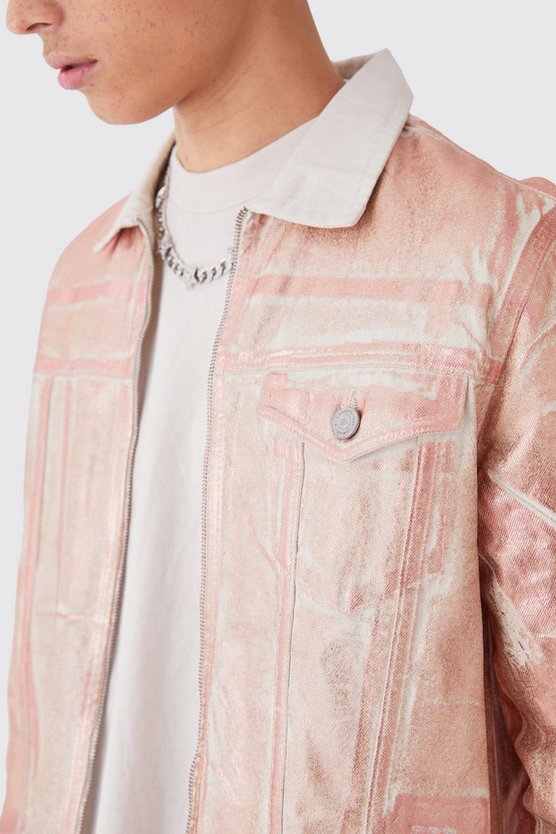 Jeansjacke mit Metallic-Print