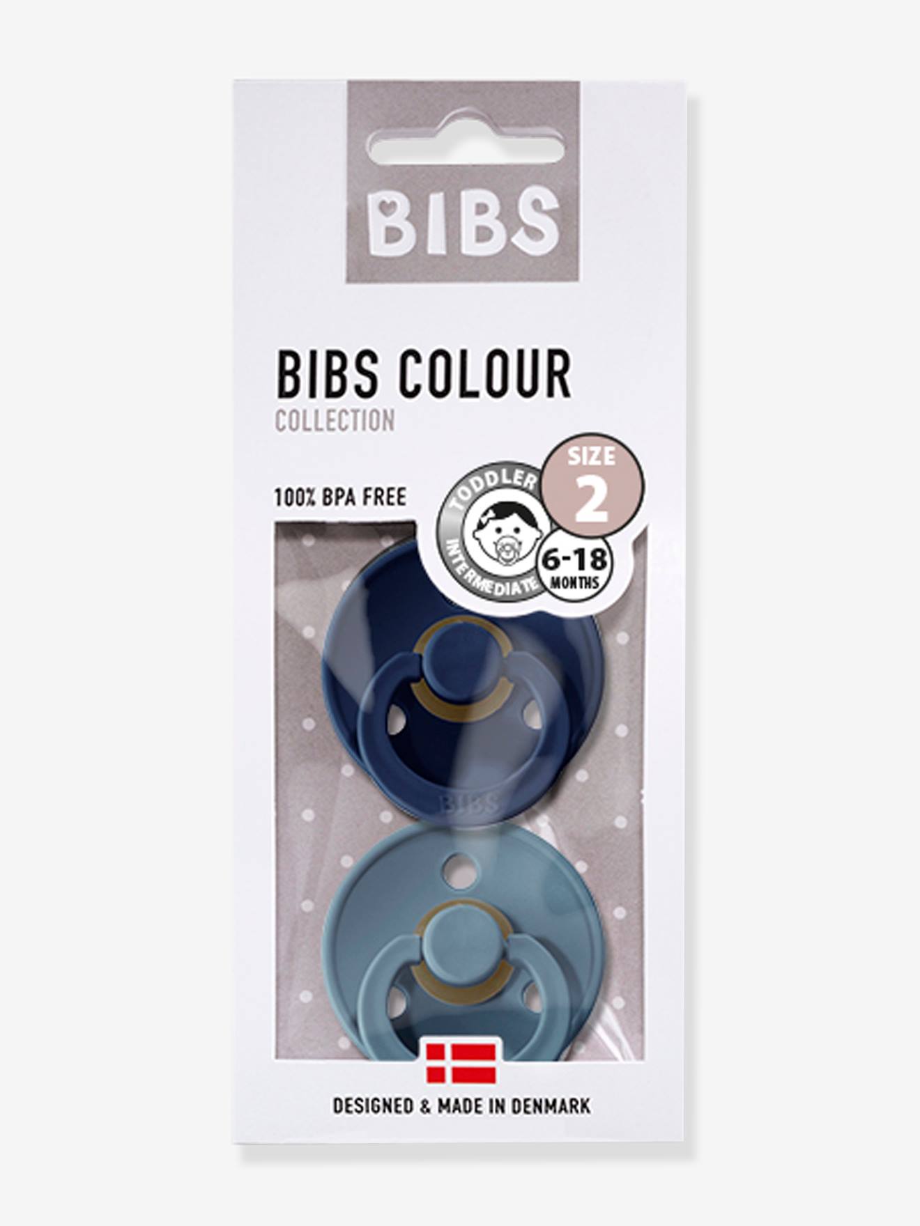 Bibs 2 Beruhigungssauger COLOUR BIBS, Gr. 2 (6-18 Monate) - dunkelgrau+hellblau