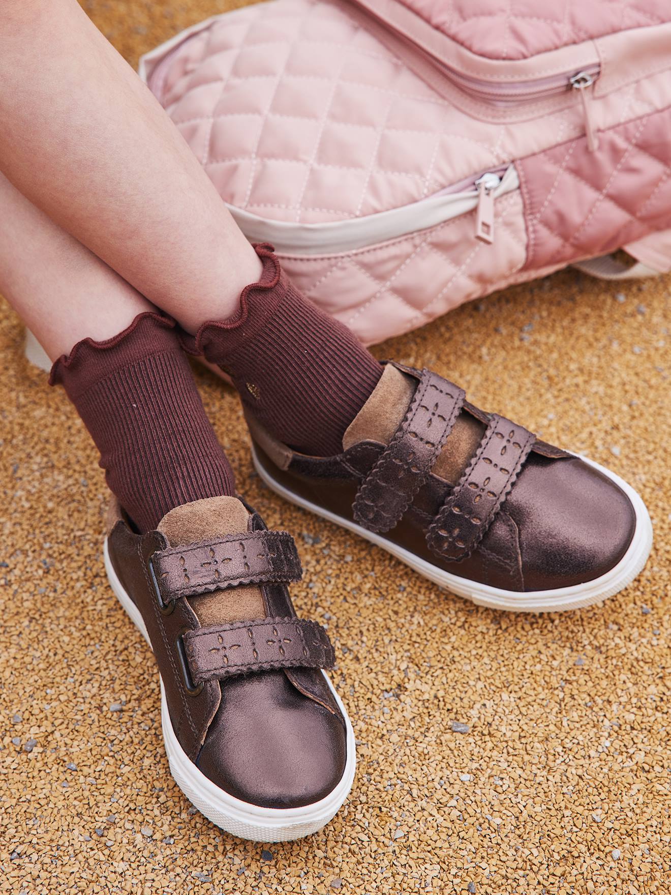 Vertbaudet Mädchen Sneakers mit Klettverschluss, Anziehtrick - bronze