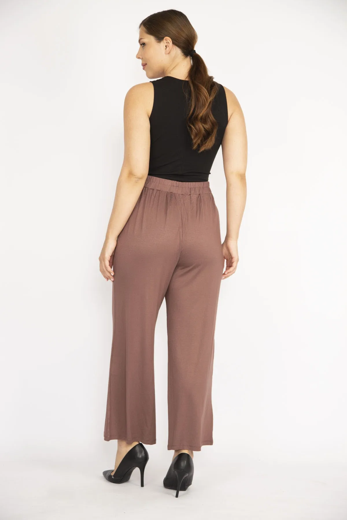 Şans  Damen-Trainingshose in Milchkaffee, große Größe, hohe Taille, 65n36499