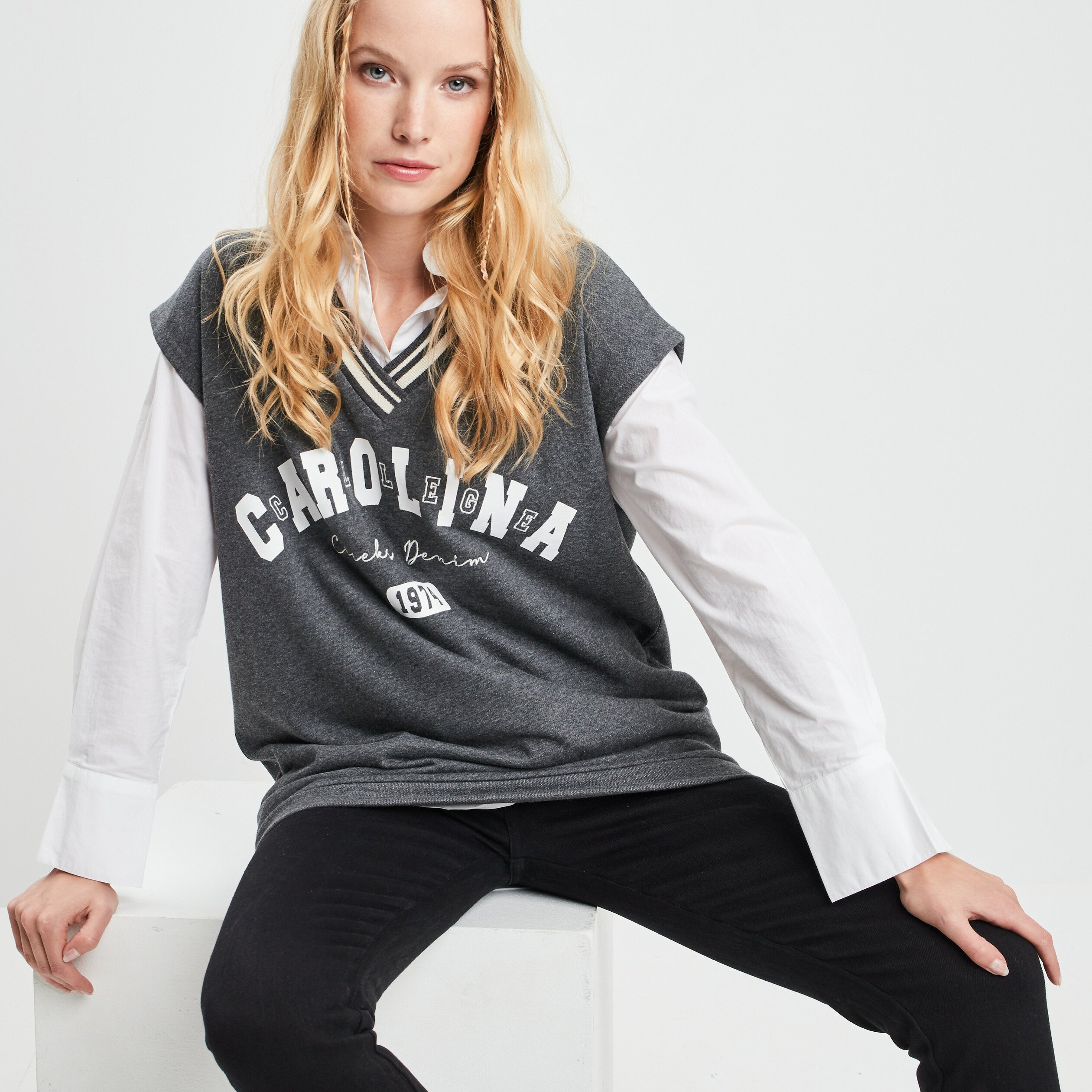 Sweat long sans manches Creeks gris foncé femme | La Halle