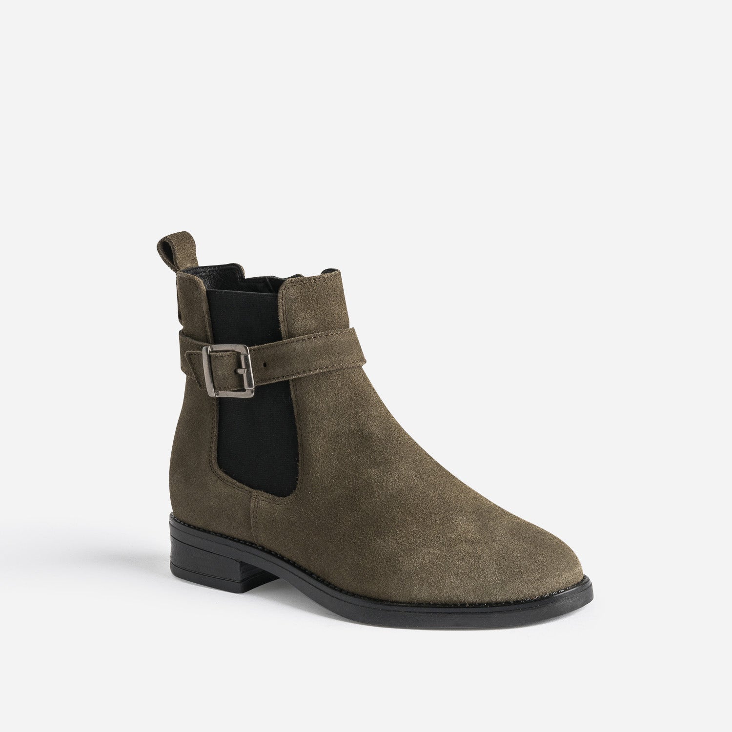 Boots kaki en cuir velours