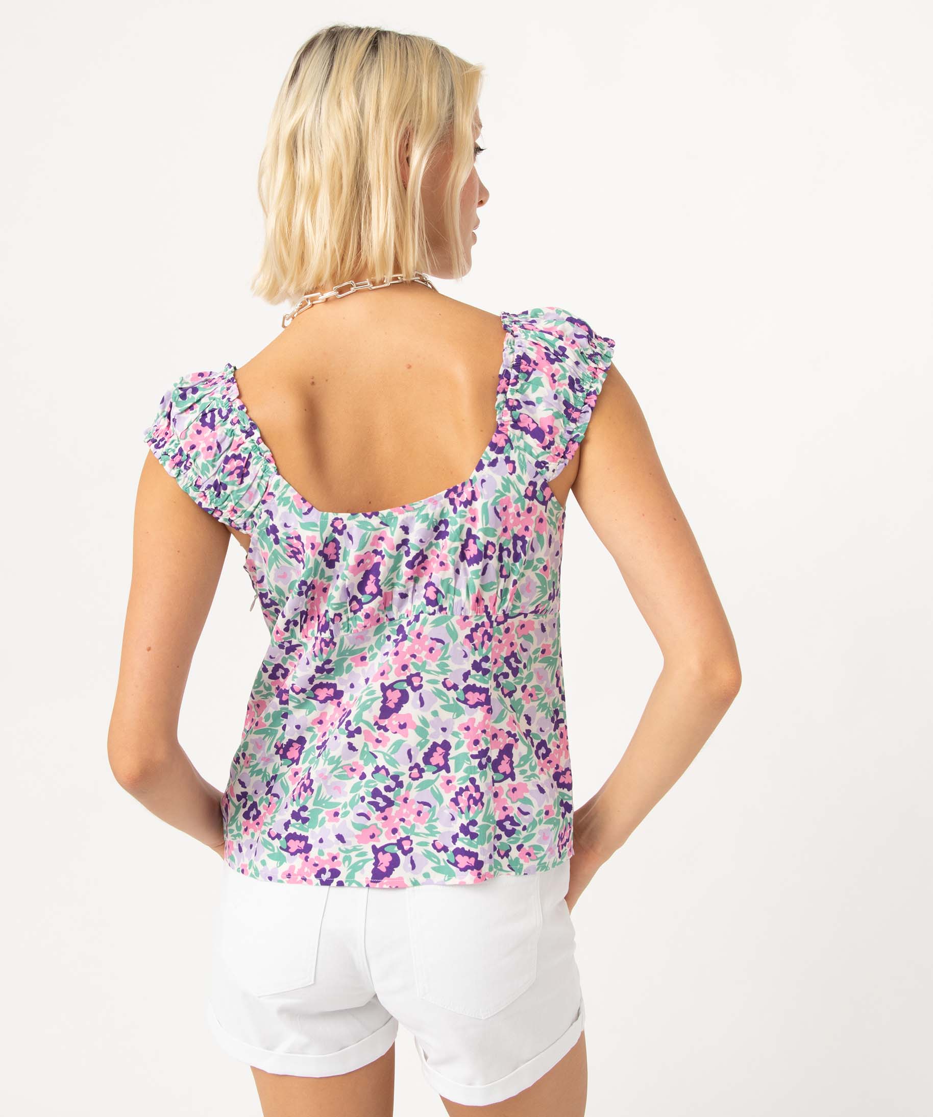 Blouse femme à larges bretelles smockées imprime | GEMO