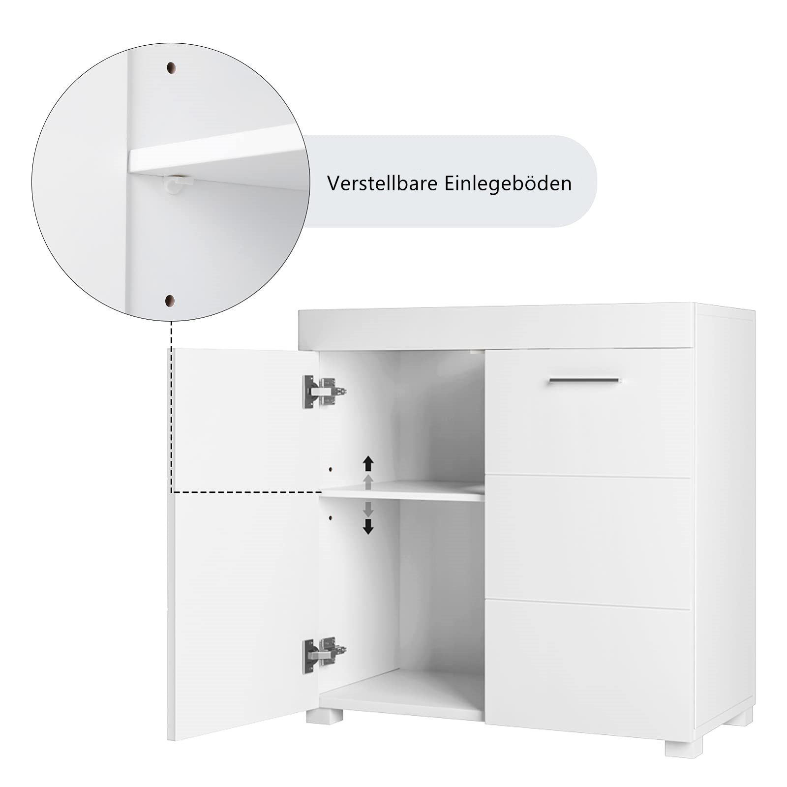 Homfa Waschbeckenunterschrank Unterschrank Badezimmerschrank, mit 2 Türen, weiß, 60x31x60cm