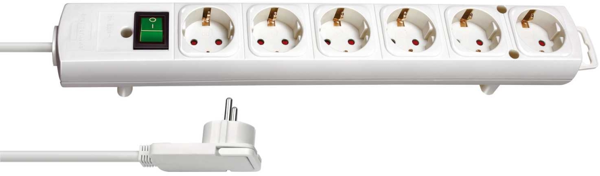 Brennenstuhl 1153320100 Comfort-Line Plus-strømskinne med flatplugg 6-polet hvit 2m H05VV-F 3G1.5