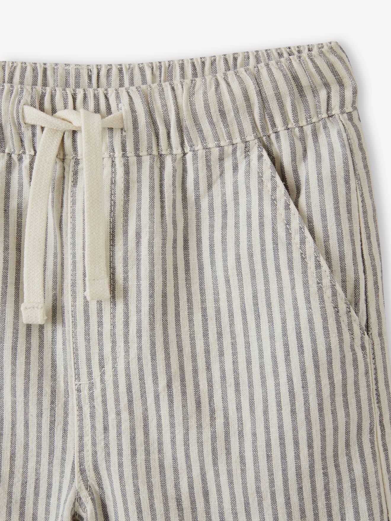 Vertbaudet Jungen Shorts, Leinen-Mix - blau gestreift