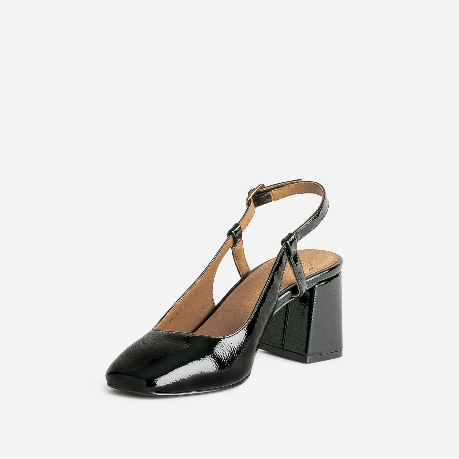 Escarpin slingback noir verni à bout carré