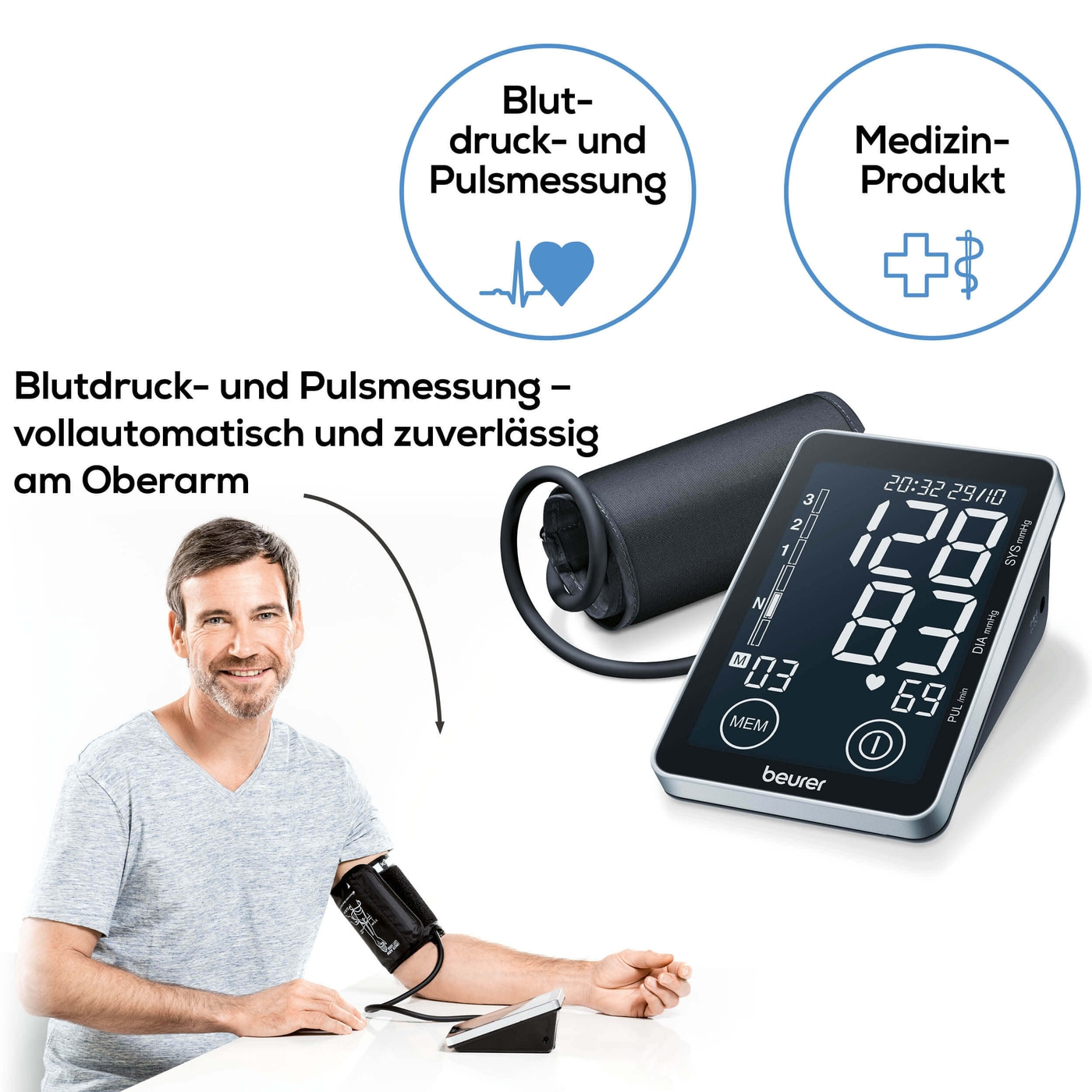 Beurer Oberarm-Blutdruck-messgerät BM 58-Oberarm-Blutdruckmessgerät mit PC-Schnittstelle & XL-Schwarzdisplay