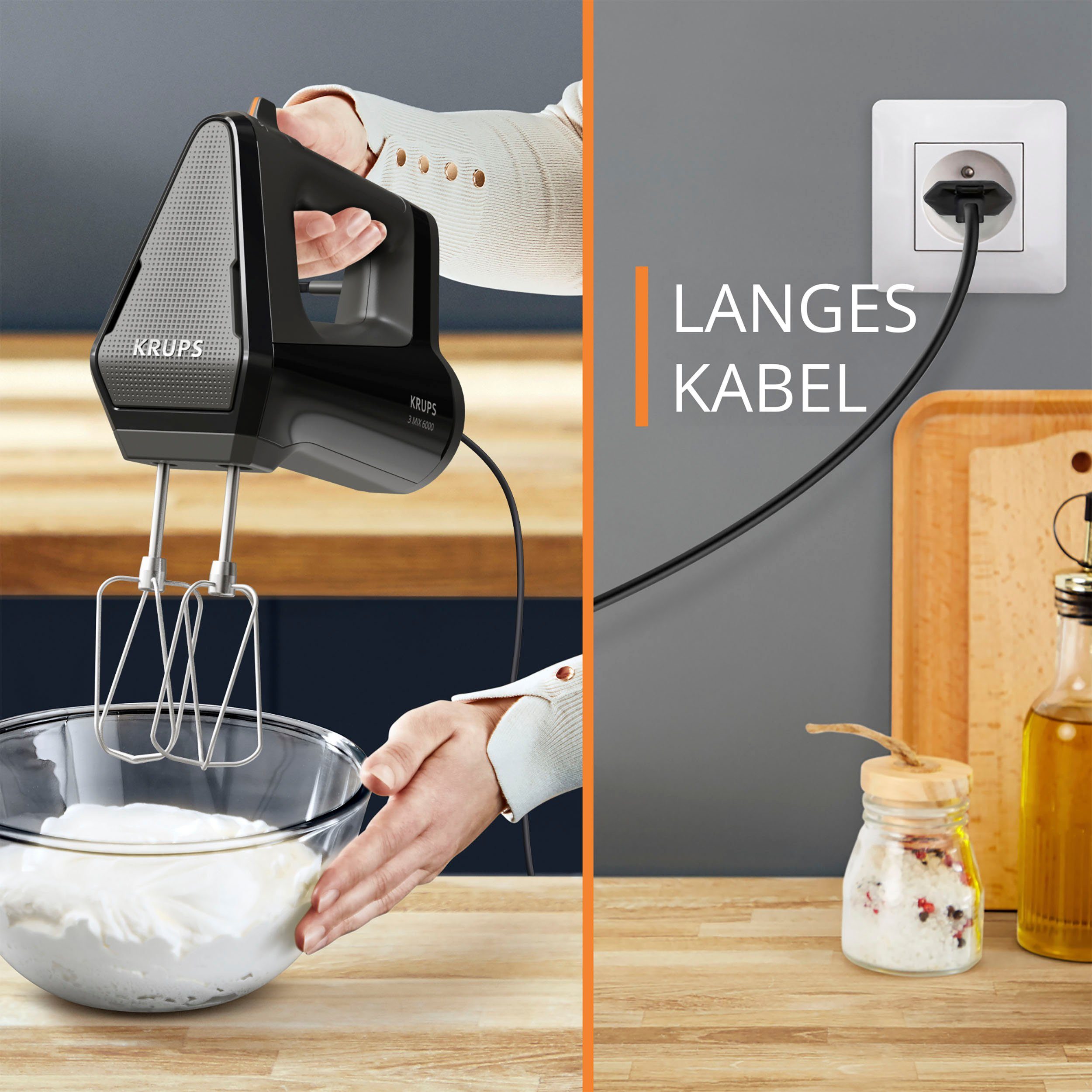 Krups Handmixer GN6028 3MIX 6000, Soft-Touch-Griff, langes Kabel, 600 W