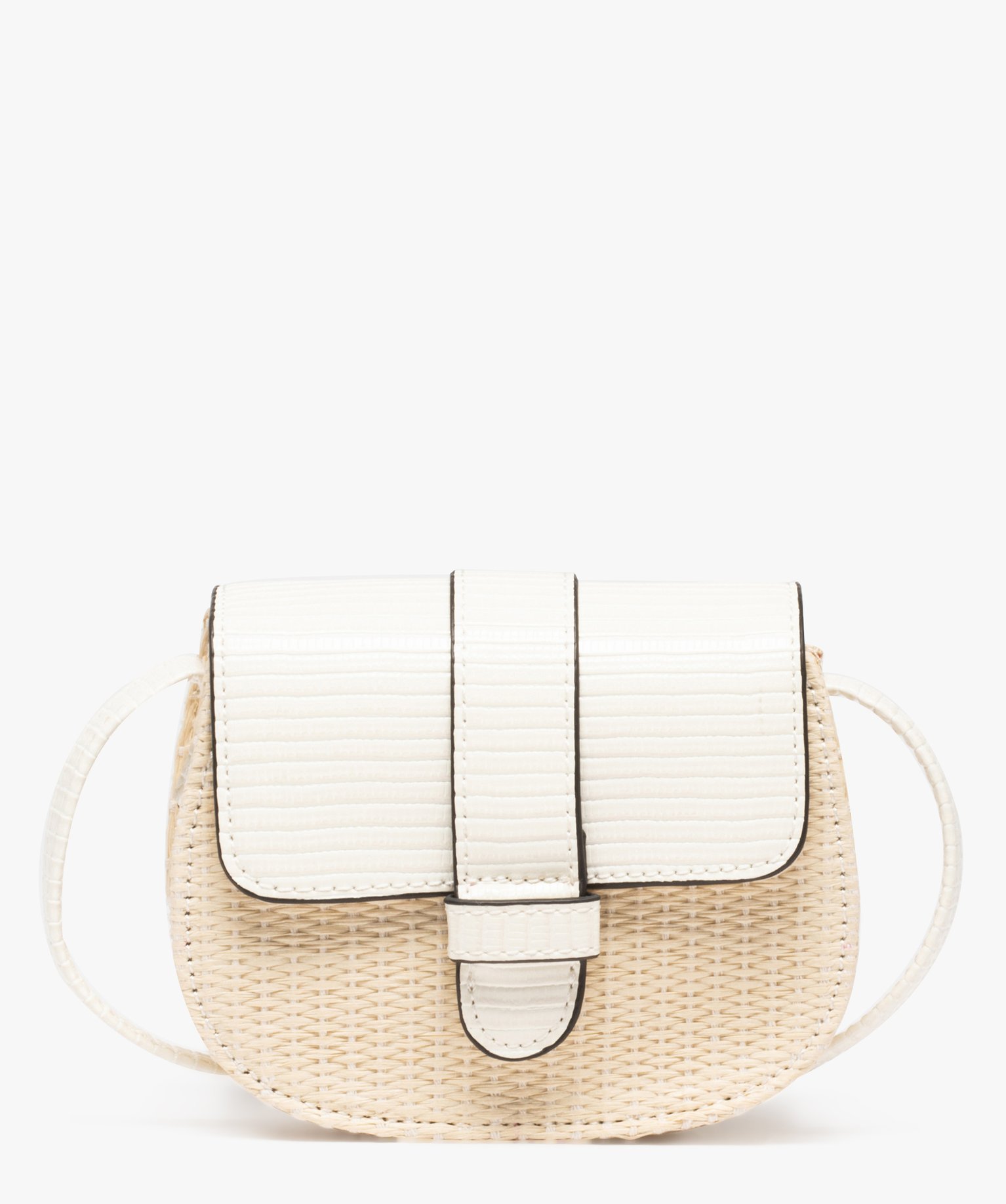 Sac fille à rabat en paille de papier tressé blanc | GEMO