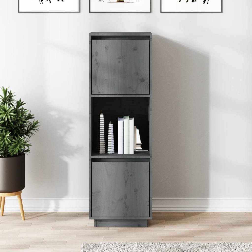 Tapferer Ping Highboard Highboard Grau 38x35x117 cm Massivholz Kiefer (1 St)