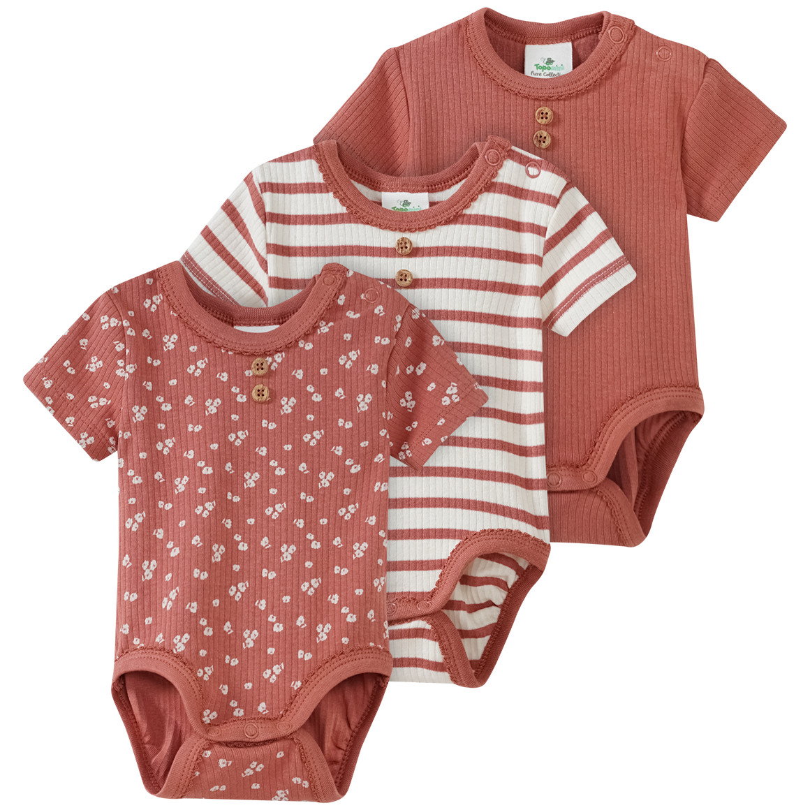 3 Baby Bodys mit Rippstruktur
