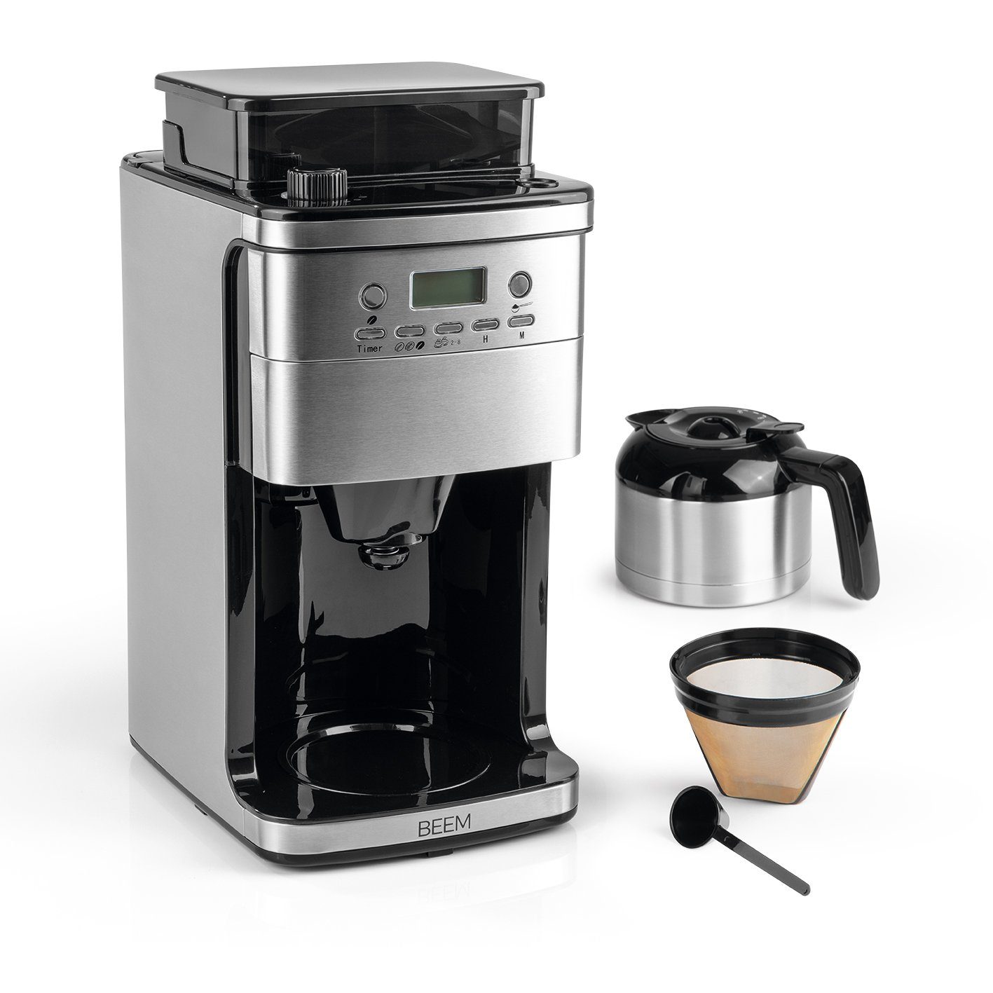 BEEM Filterkaffeemaschine FRESH-AROMA-PERFECT Mahlwerk Thermokanne 8 Tassen, Permanentfilter, Zubereitung mit Kaffeebohnen und Kaffeepulver möglich