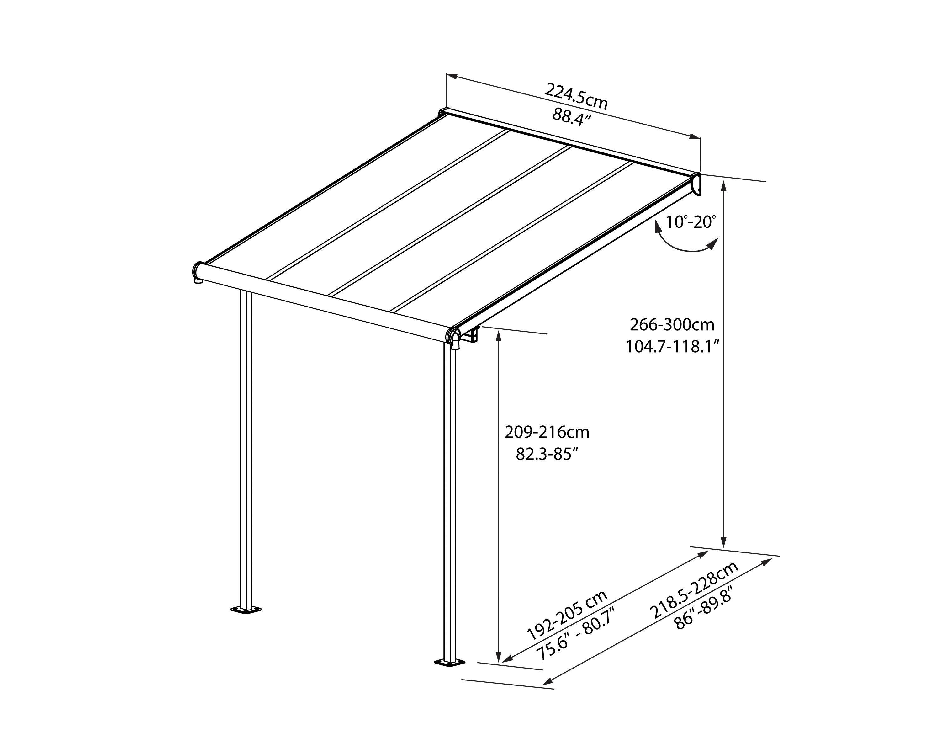 Palram - Canopia Terrassendach Sierra, BxT: 230x230 cm, Bedachung Doppelstegplatten, grau, UV-beständig