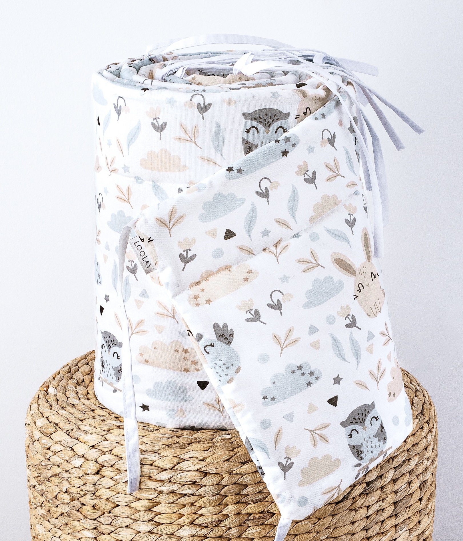 Loolay Bettnestchen HASE Beige Bettumrandung 420, 360, 210, 180 x 30cm Baumwolle BABYNEST, (Babybett Bettschutzgitter Umrandung Baby Kopfschutz, Premium GESCHENK), LOOLAY® - 100% Europäische Stoffe und Kleinserien-Nähen!
