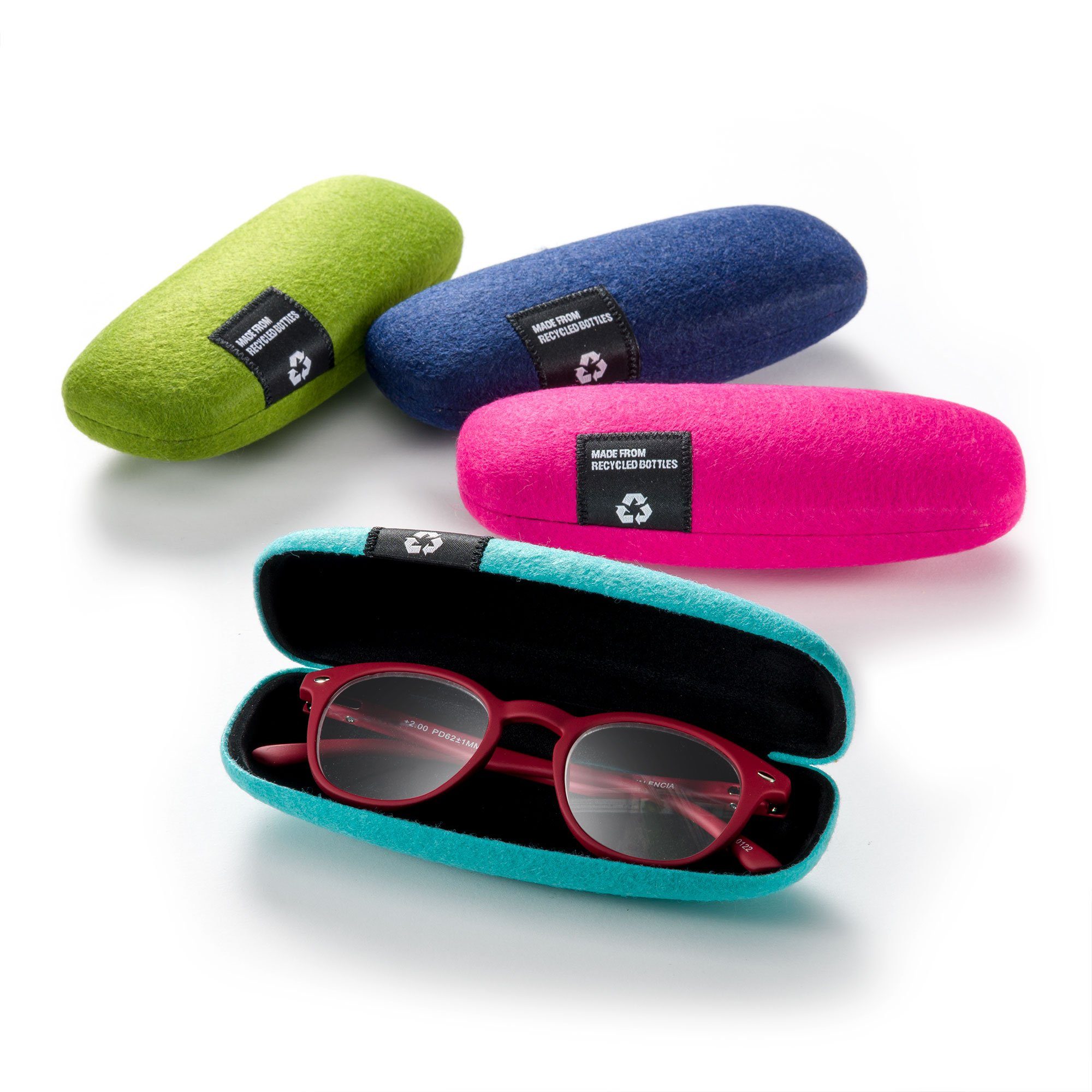 FEFI Brillenetui Hardcase mit Filzbezug aus recycelten PET-Flaschen, Set aus 1 Etui + hochwertigem Mikrofasertuch