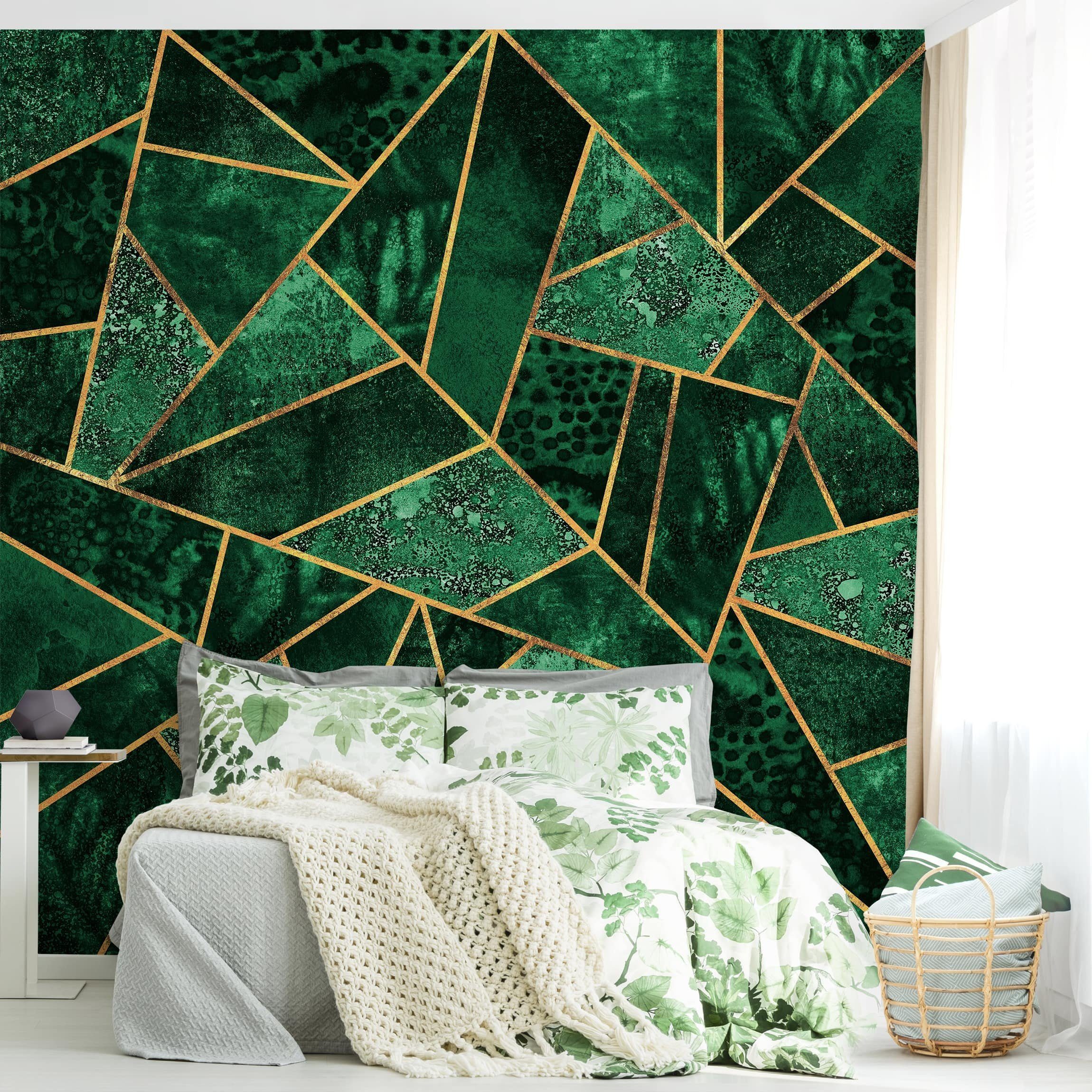 Bilderdepot24 Vliestapete Abstrakt Dunkler Smaragd Gold Tapete Wanddeko Modern Kunst, Glatt, Matt, (Inklusive Gratis-Kleister oder selbstklebend), Wohnzimmer Schlafzimmer Küche Flur Fototapete Motivtapete Wandtapete
