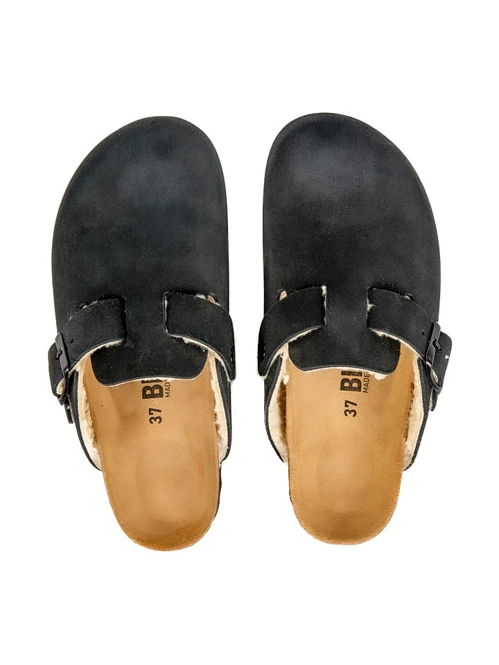 billowy Leder-Clogs in Schwarz günstig kaufen