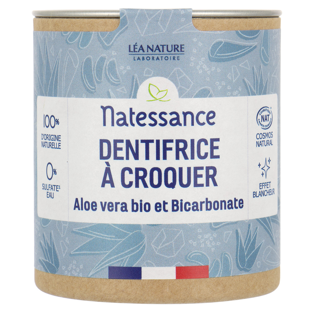 natessance Dentifrice à croquer Aloe Vera bio et Bicarbonate Dentifrice