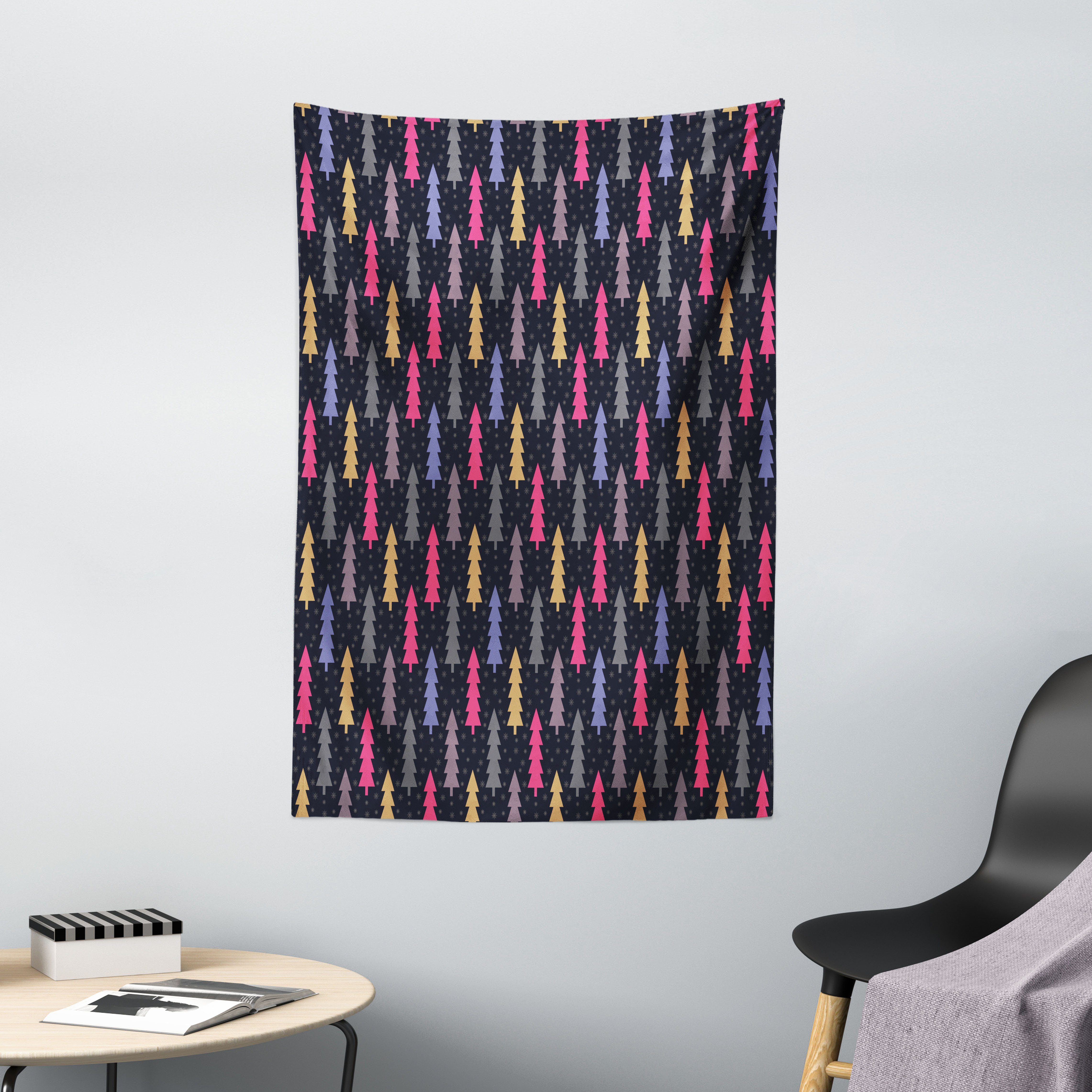 Wandteppich Wohnzimmer Schlafzimmer Wandtuch Seidiges Satin Wandteppich, Abakuhaus, rechteckig, Weihnachten Noel Bäume Schneeflocken