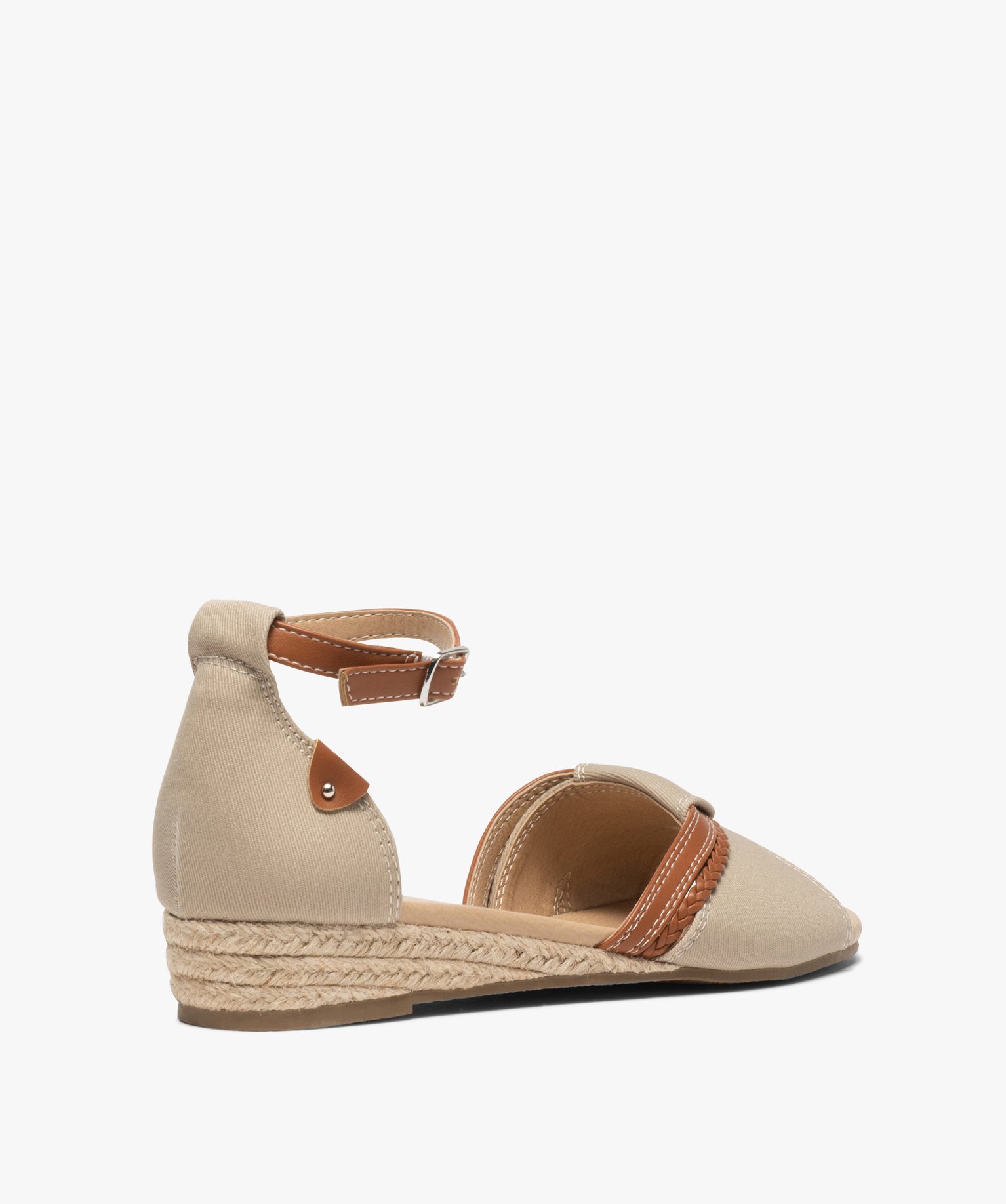 Sandales femme à petit talon compensé dessus toile beige | GEMO