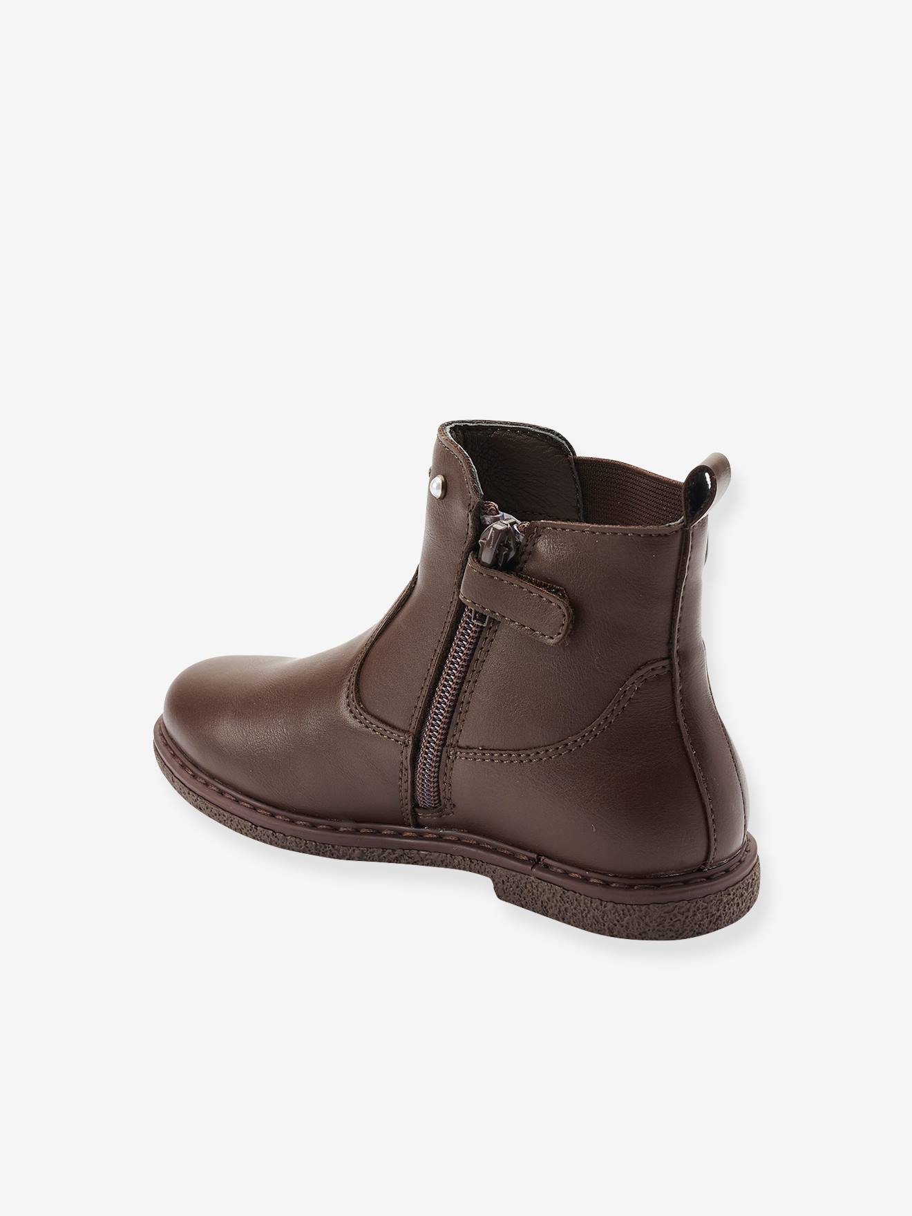 Boots fantaisie fille petit talon marron