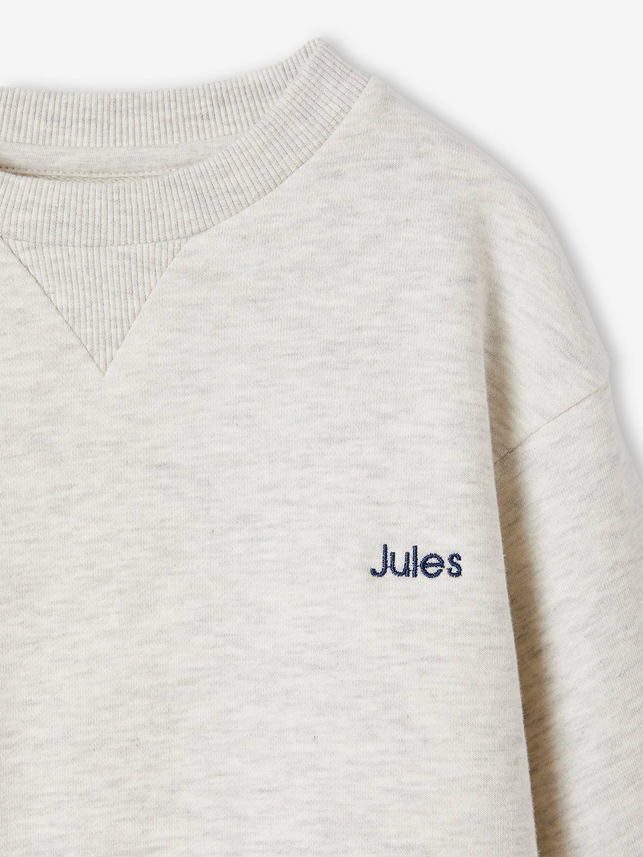 Vertbaudet Jungen Sport-Set: Sweatshirt & Shorts, personalisierbar Oeko-Tex - weiß meliert