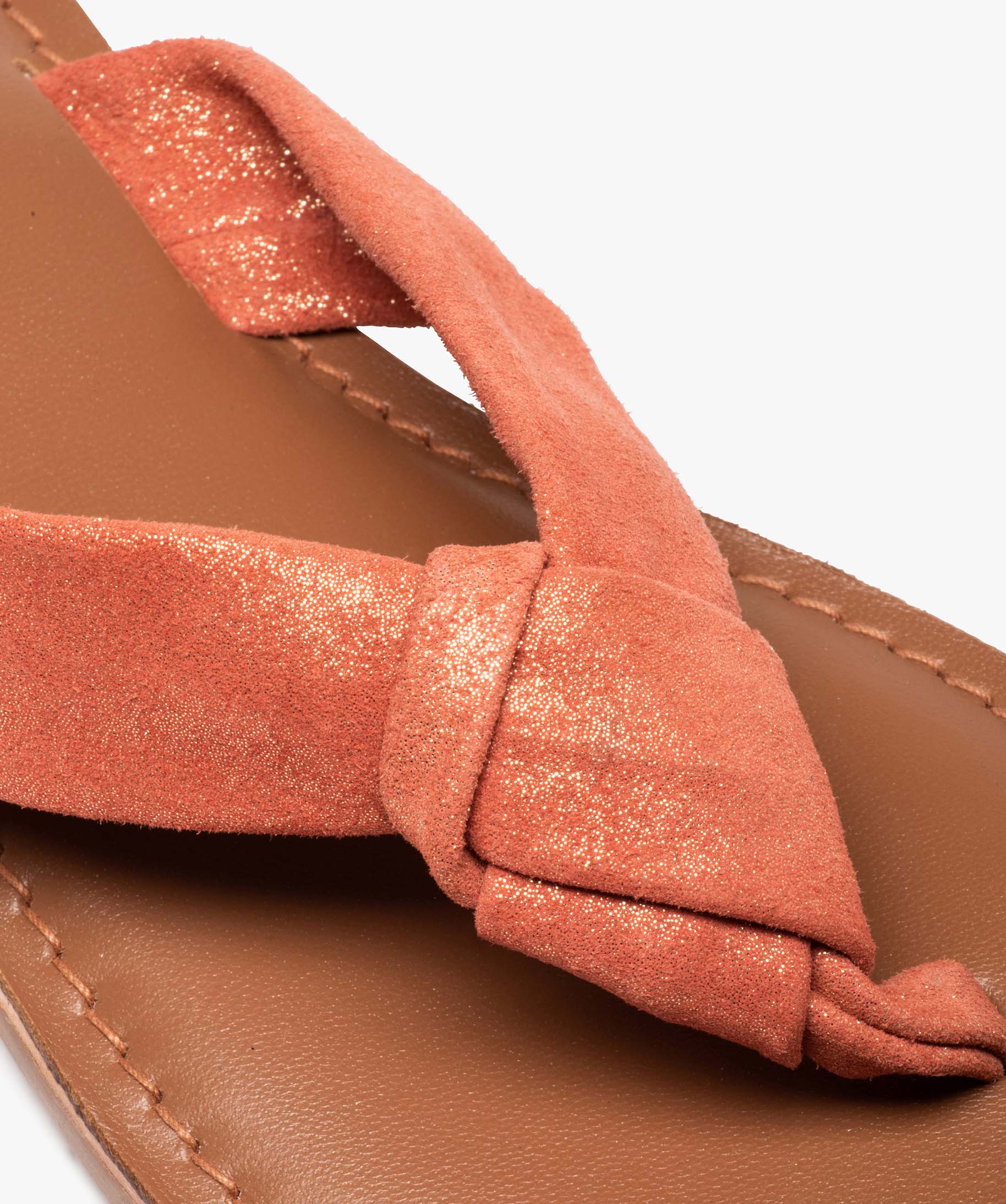 Tongs femme à large bride en cuir finement pailleté orange | GEMO
