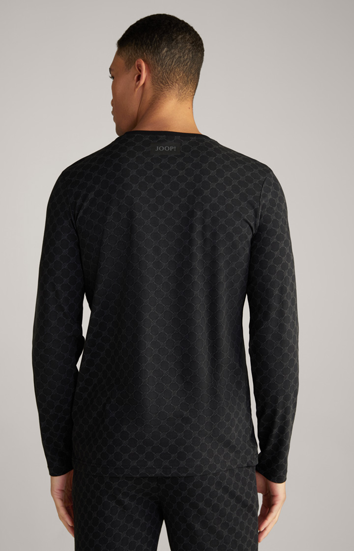Loungewear Longsleeve in Schwarz gemustert