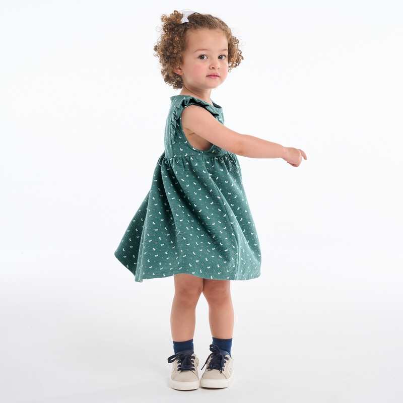Robe à volants en coton fantaisie imprimé libellules verte bébé fille