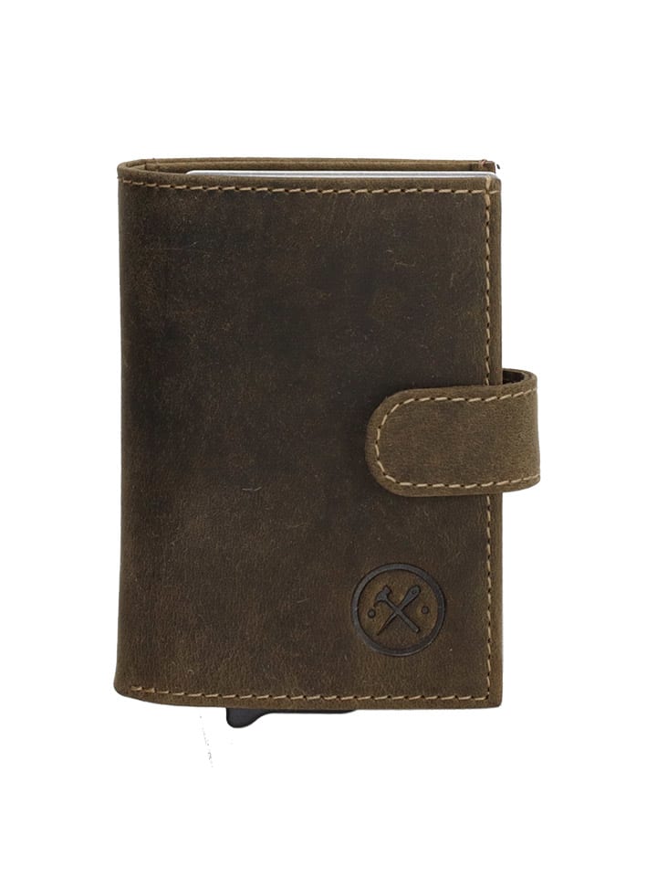 HIDE & STITCHES Leder-Geldbörse in Khaki - (B)8 x (H)10 x (T)2 cm günstig kaufen onesize